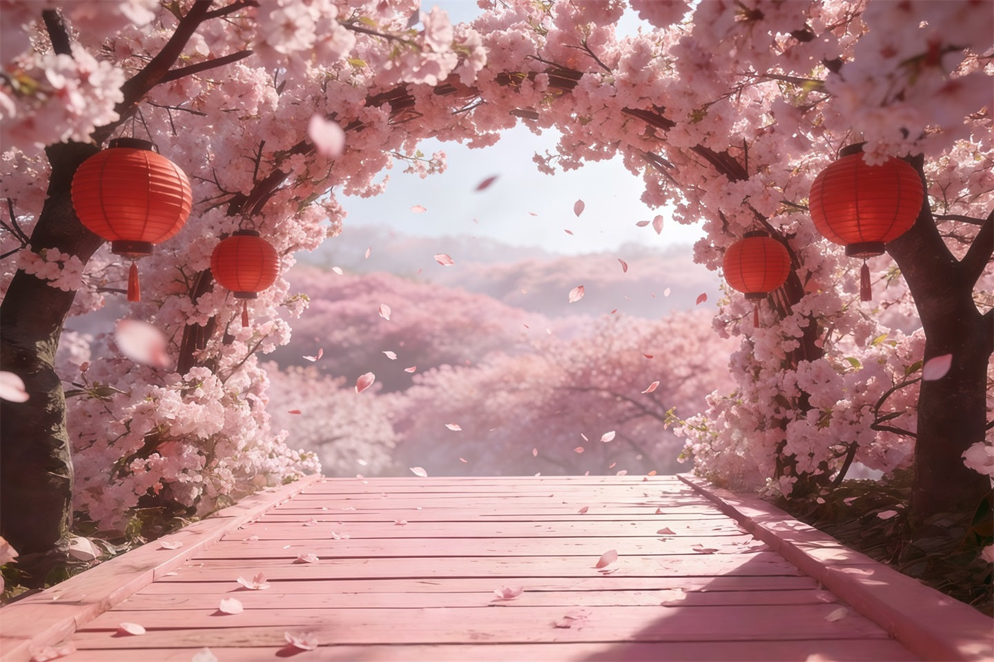Cherry Blossom Backdrop Ideas Pink Flowers Lantern Archway Floral Backdrop Photography UK CSH61-137