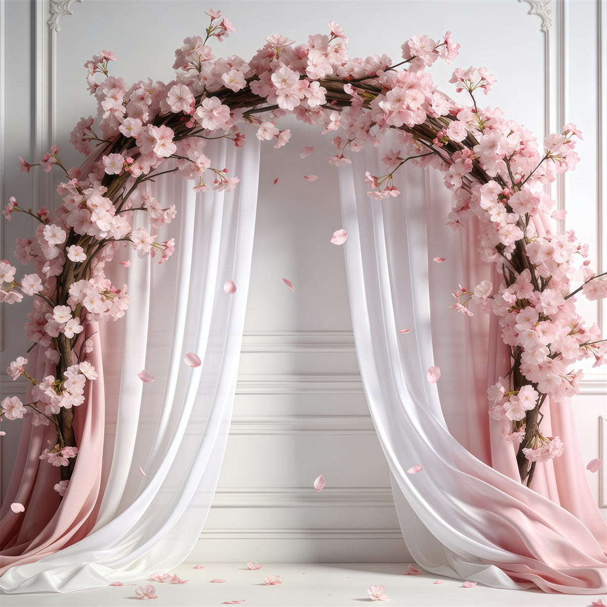 Pink Cherry Blossom Backdrop Pastel Draped Sakura Blossom Spring Backdrops For Pictures UK CSH61-138