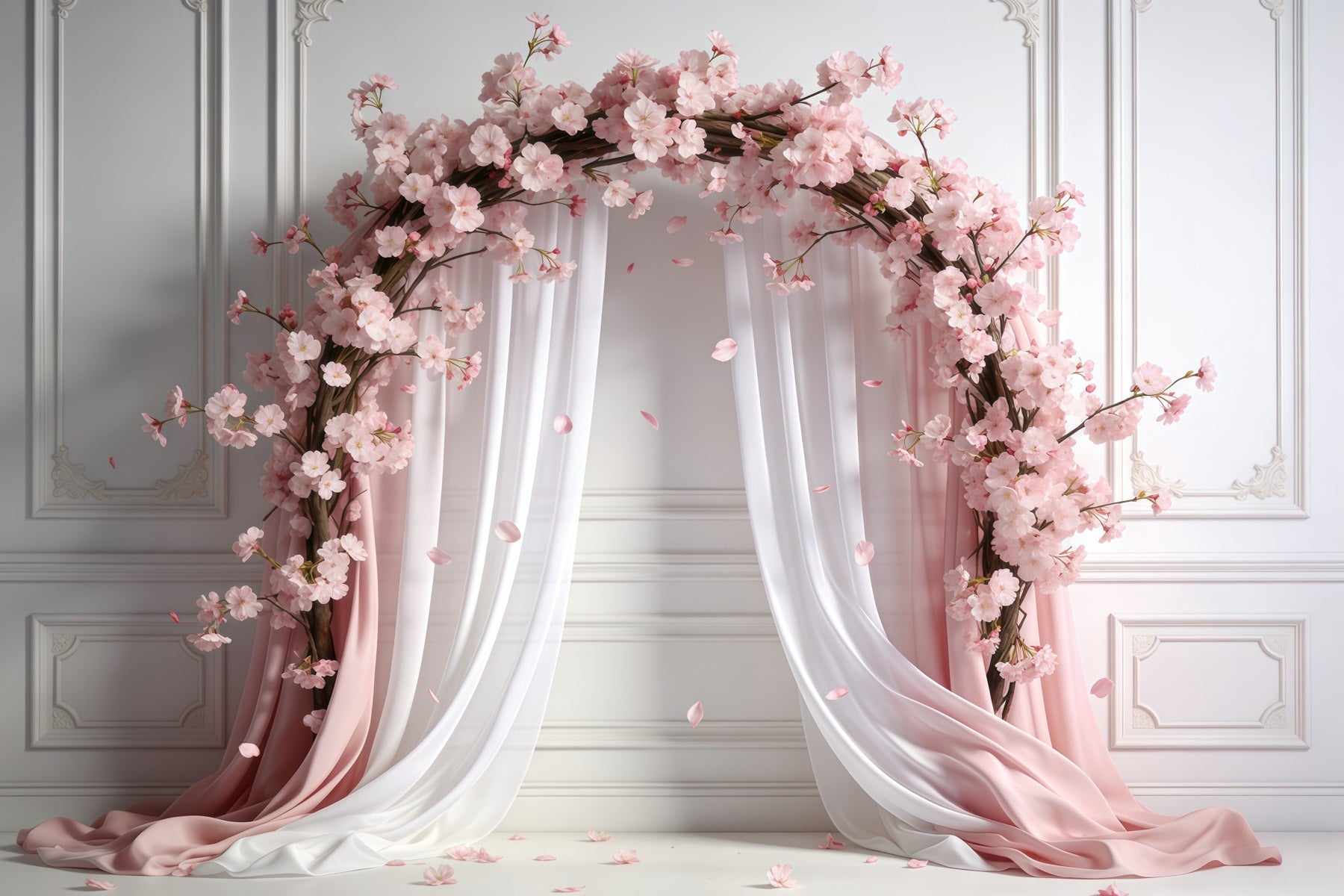 Pink Cherry Blossom Backdrop Pastel Draped Sakura Blossom Spring Backdrops For Pictures UK CSH61-138
