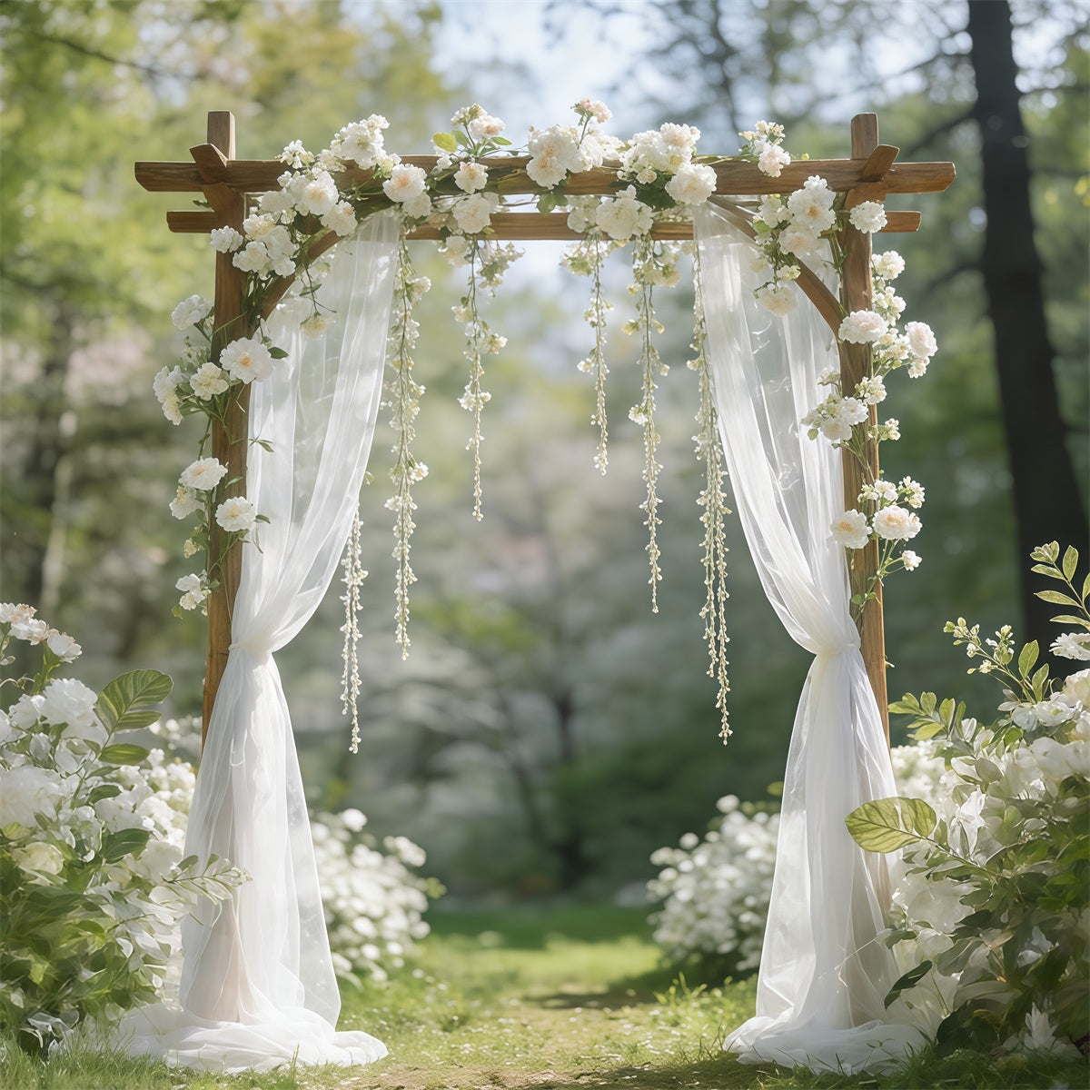 Spring Wedding Backdrop White Blossom Garden Archway Spring Backdrop Pictures UK CSH61-141