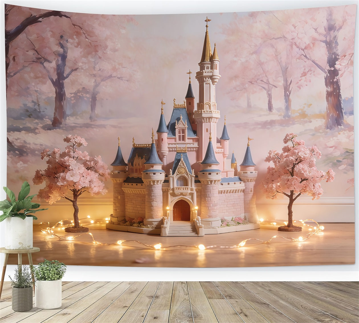 Backdrop Cherry Blossom Fairy Tale Dreamy Castle Floral Picture Backdrop UK CSH61-143