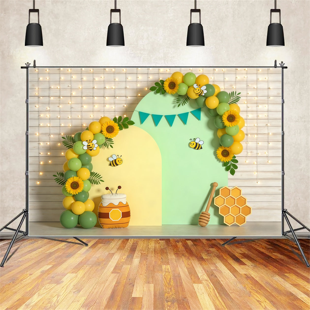 Spring Birthday Backdrop Bee Honey Balloon Arch Spring Backdrops For Photography UK CSH61-153
