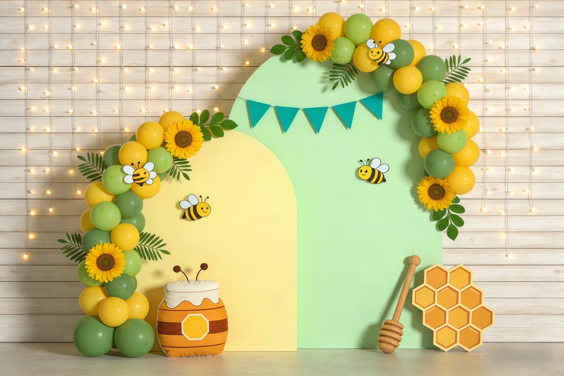 Spring Birthday Backdrop Bee Honey Balloon Arch Spring Backdrops For Photography UK CSH61-153