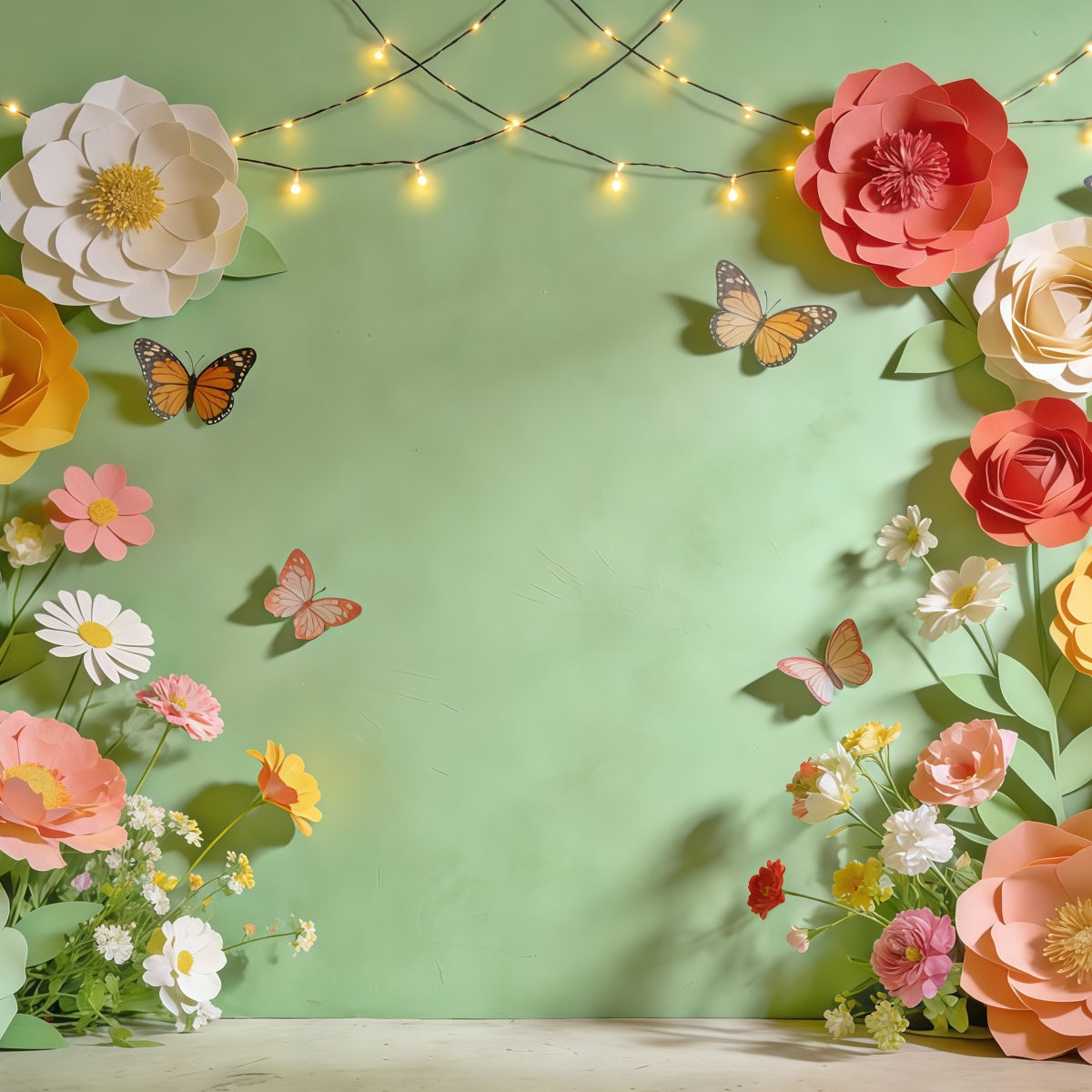 Spring Paper Flower Backdrop Pastel Flower Frame Butterfly Photography Backdrop Floral UK CSH61-161