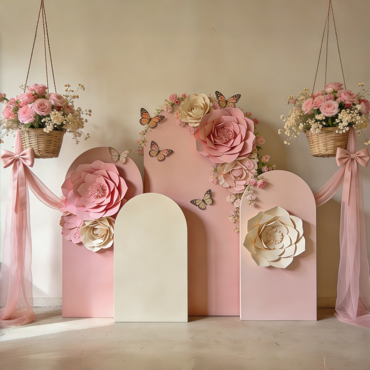 Spring Paper Flower Backdrop Blush Bloom Arch Bow Drape Photography Backdrop Floral UK CSH61-162