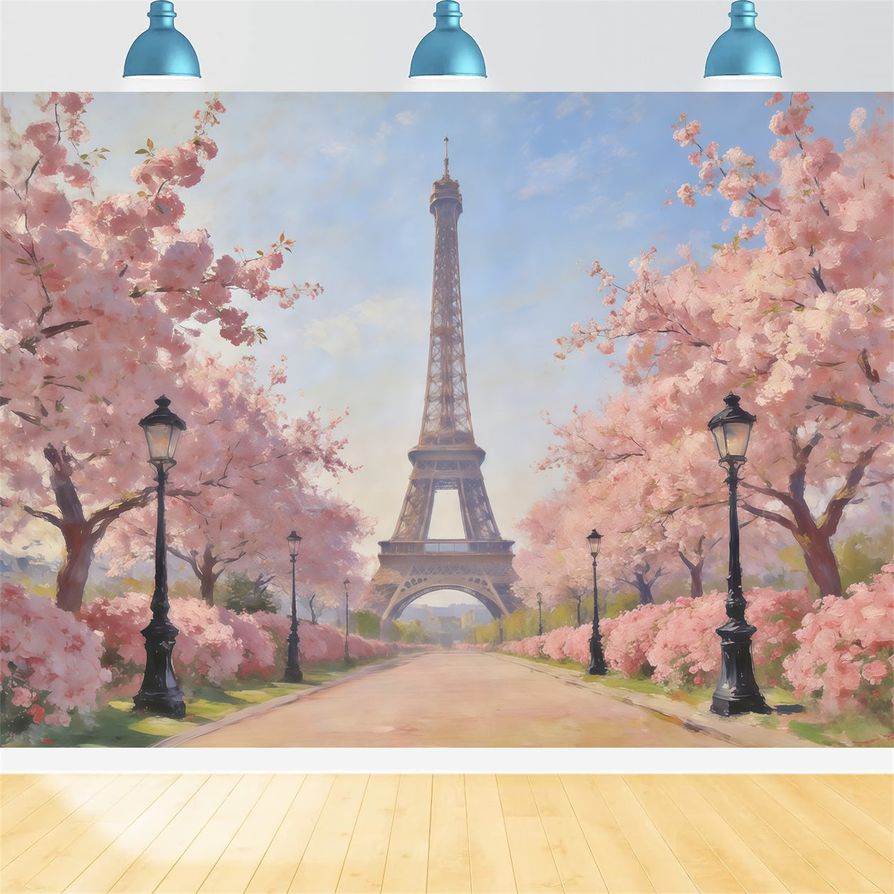 Spring Oil Painting Backdrop Paris Cherry Blossom Avenue Photo Backdrop Spring UK CSH61-167