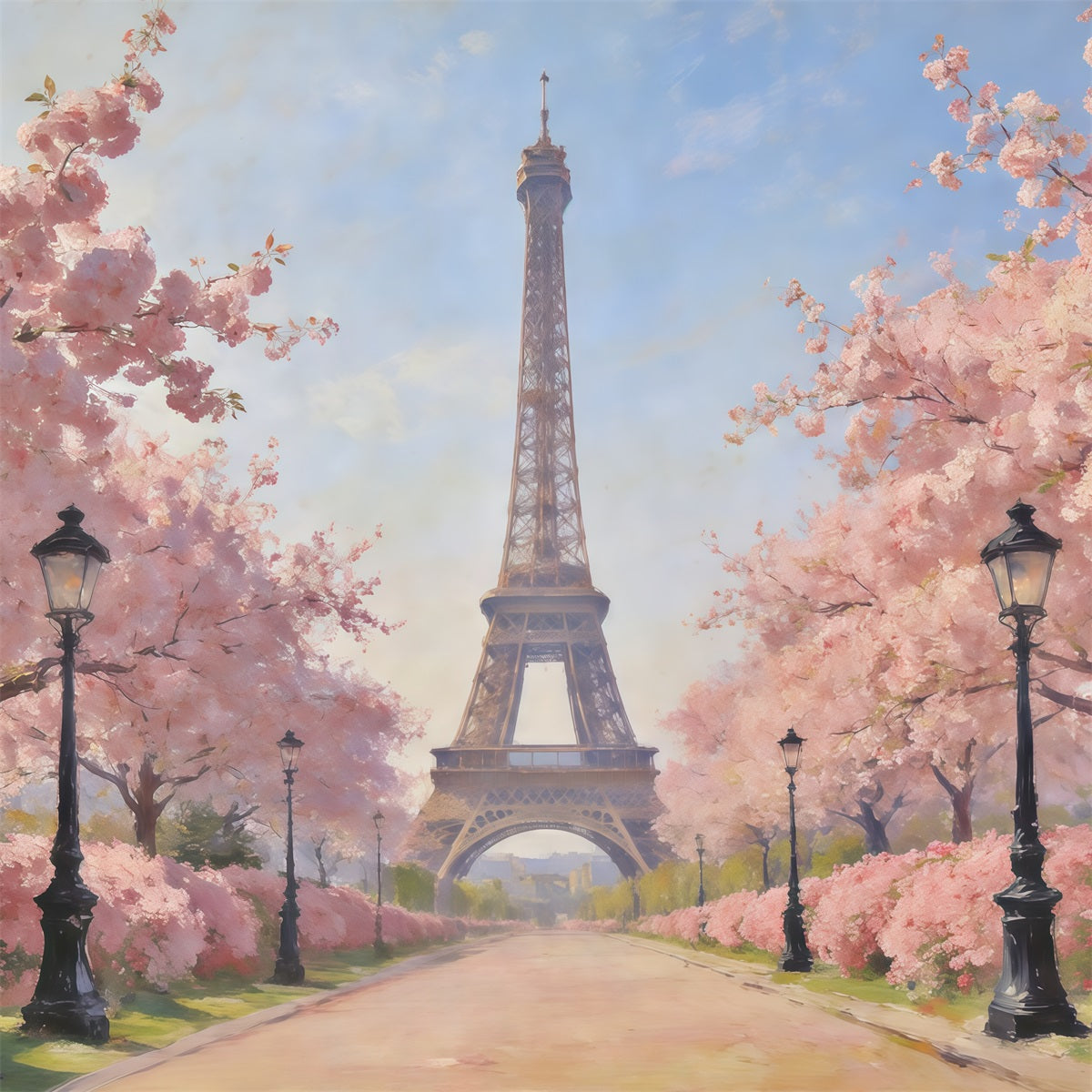 Spring Oil Painting Backdrop Paris Cherry Blossom Avenue Photo Backdrop Spring UK CSH61-167