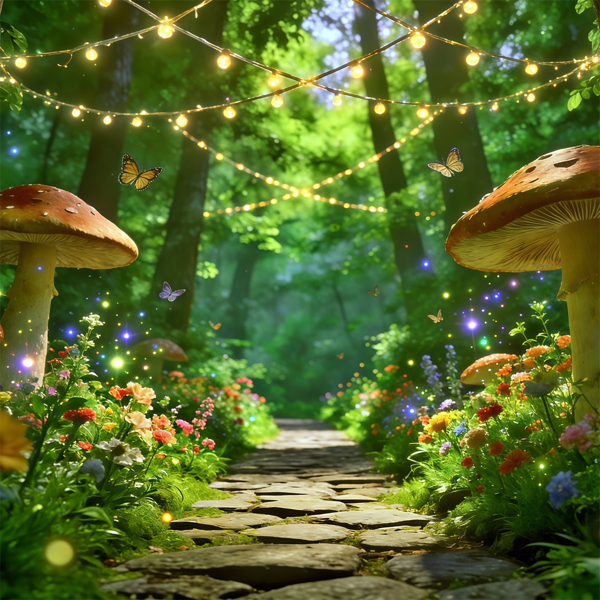 Spring Woodland Path Backdrop Enchanted Mushroom Light Path Spring Picture Backdrop UK CSH61-170
