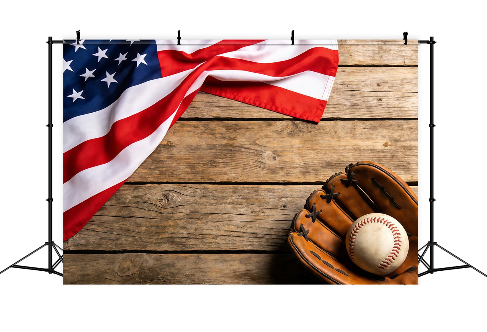 Baseball Photography Backdrop Patriotic Flag Glove Wood Sports Photo Backdrop UK CSH61-186