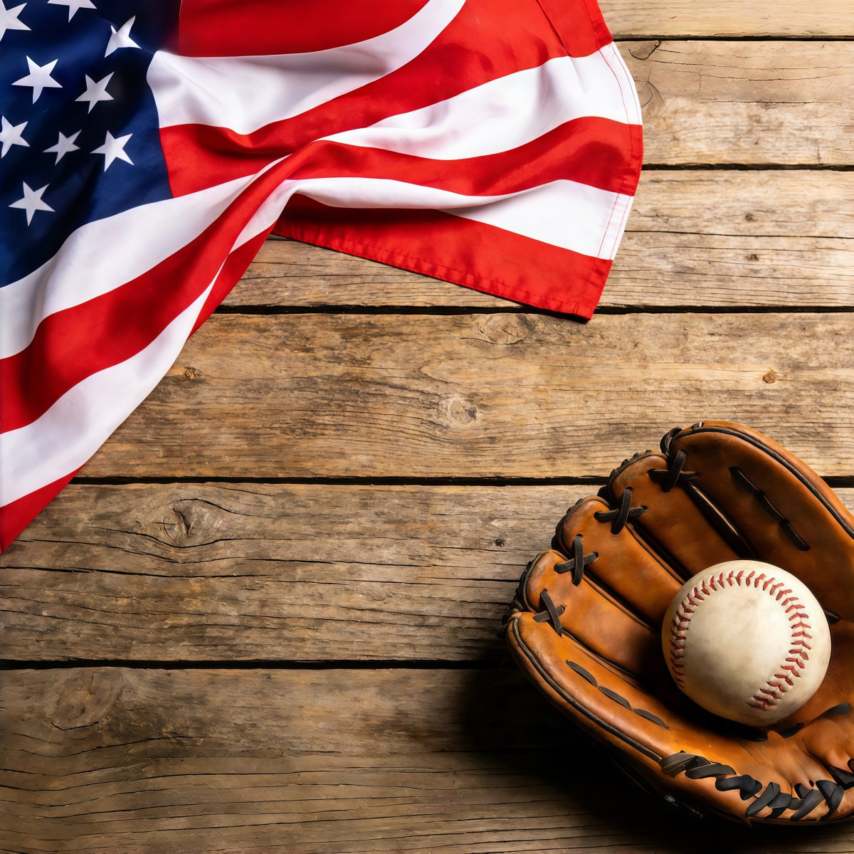 Baseball Photography Backdrop Patriotic Flag Glove Wood Sports Photo Backdrop UK CSH61-186