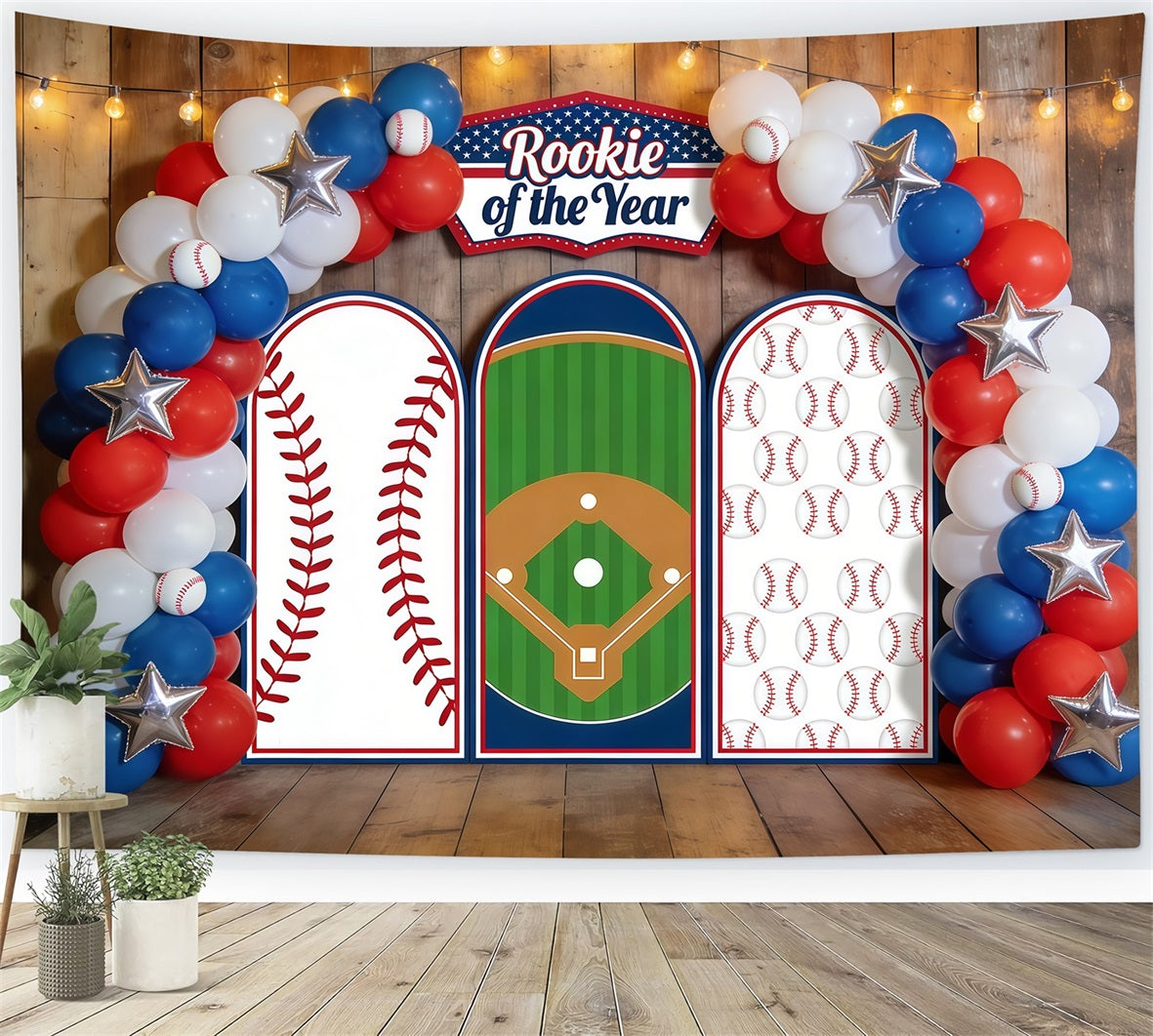 Baseball Photo Backdrop Rookie Year Balloon Arch Sports Photography Backdrop UK CSH61-189