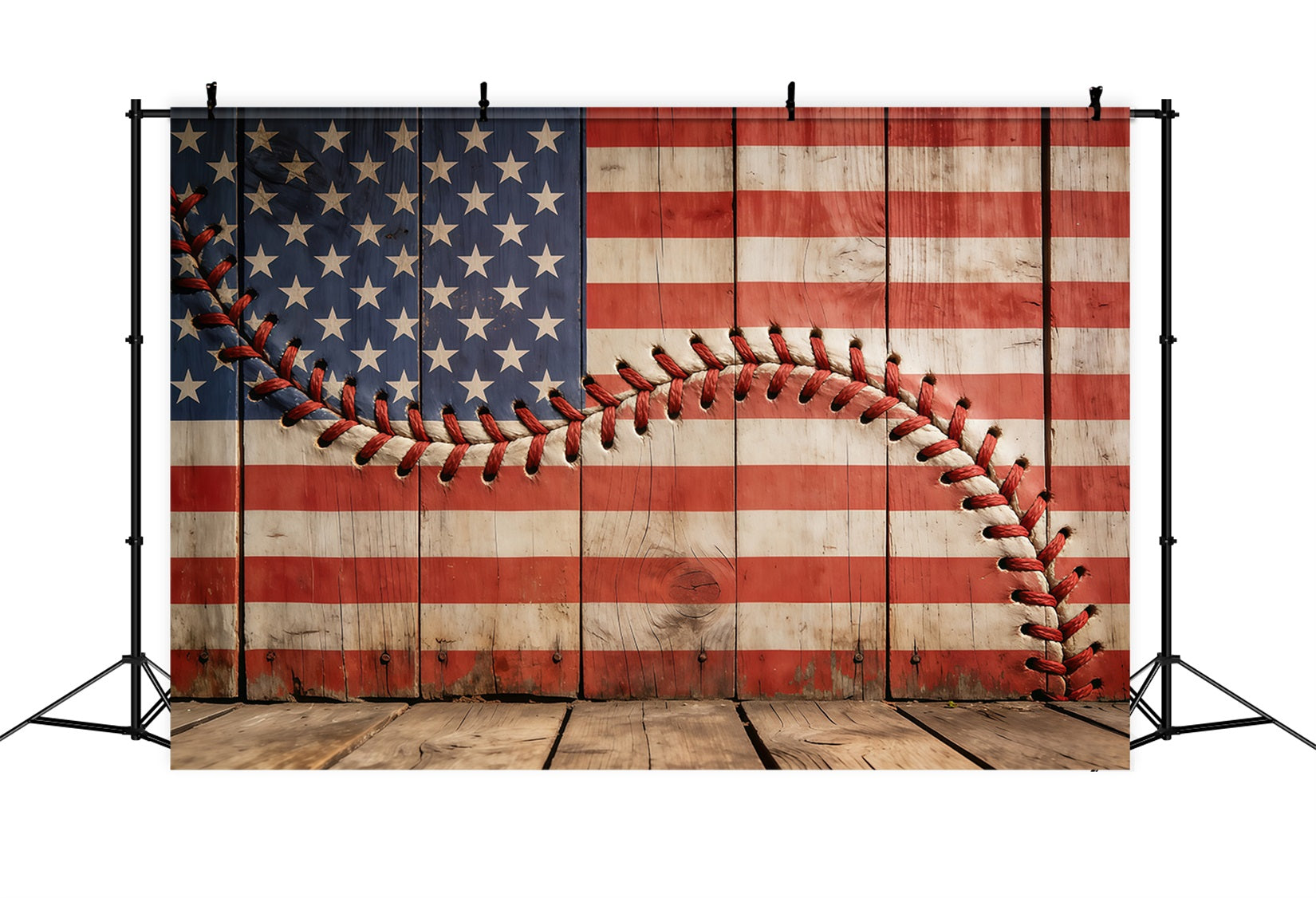 Baseball Backdrops Rustic Patriotic Stitch Wood Flag Sports Photo Backdrops UK CSH61-193