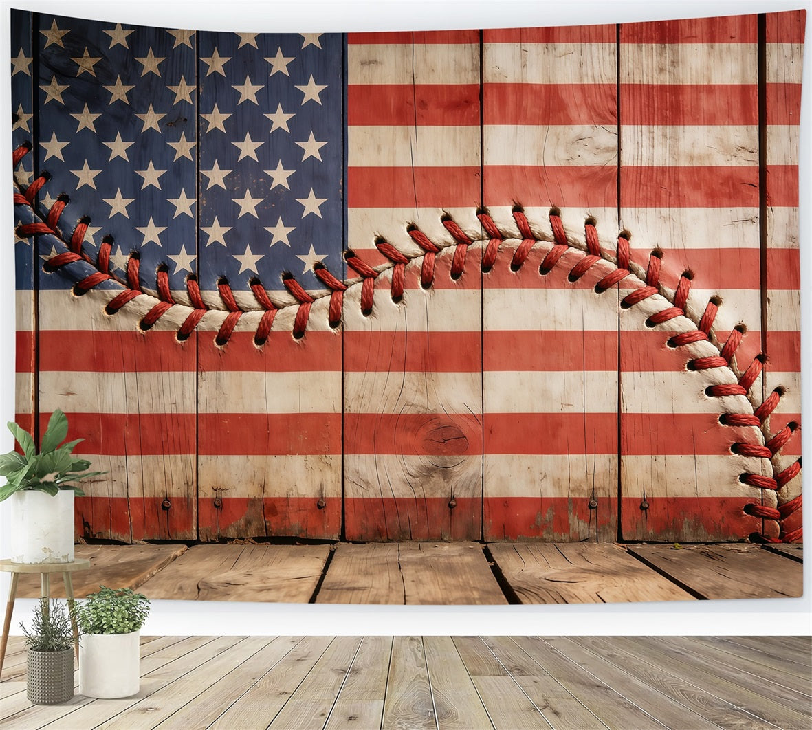 Baseball Backdrops Rustic Patriotic Stitch Wood Flag Sports Photo Backdrops UK CSH61-193