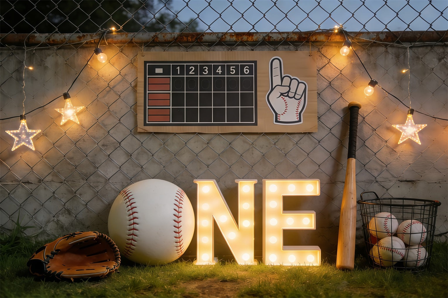 Baseball Photography Backdrop First Birthday Dugout Lights Sports Backdrop UK CSH61-194