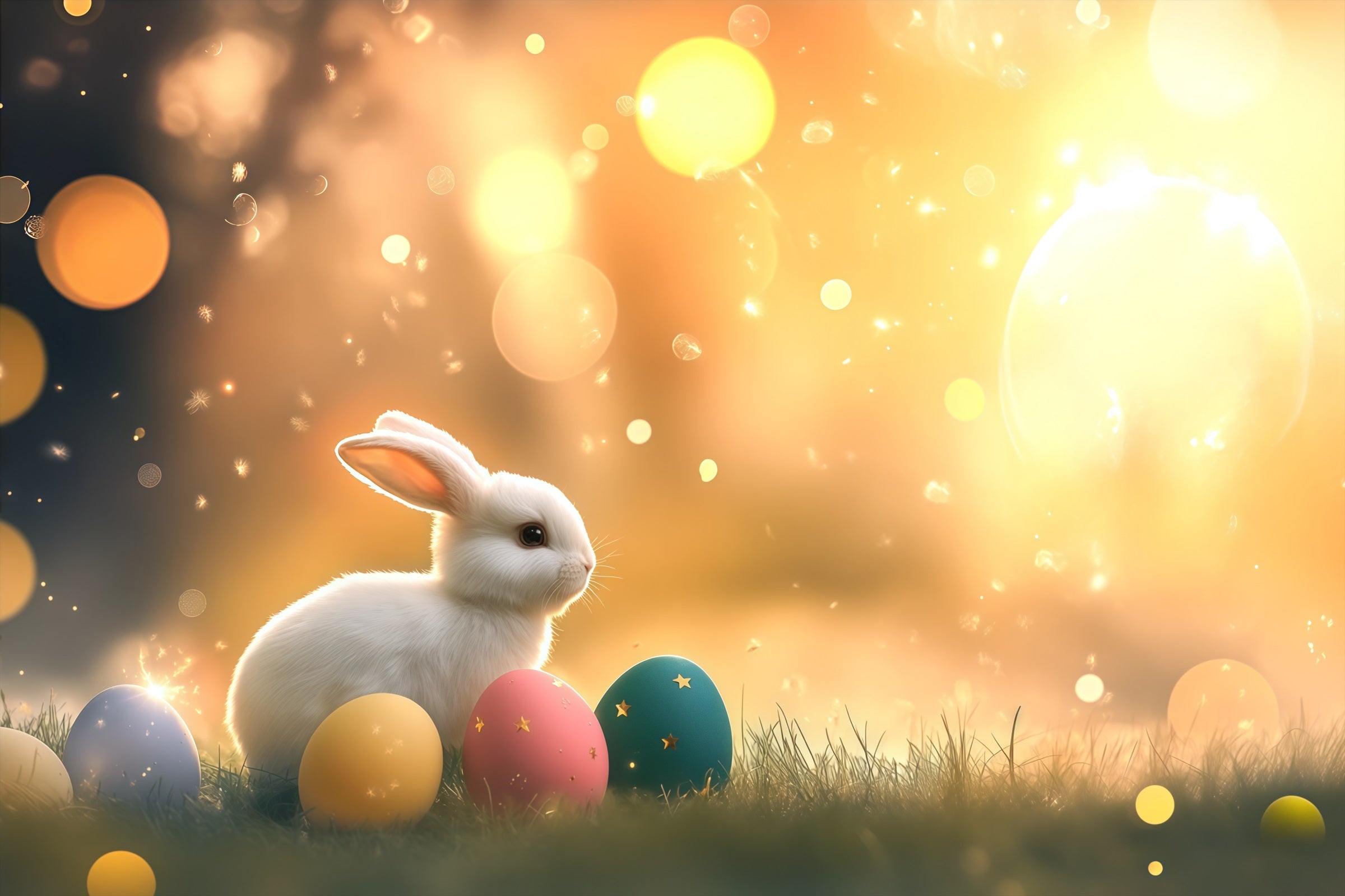 Easter Bunny Backdrop Warm Sunlight Glow Eggs Bokeh Easter Photo Backdrop UK CSH61-21