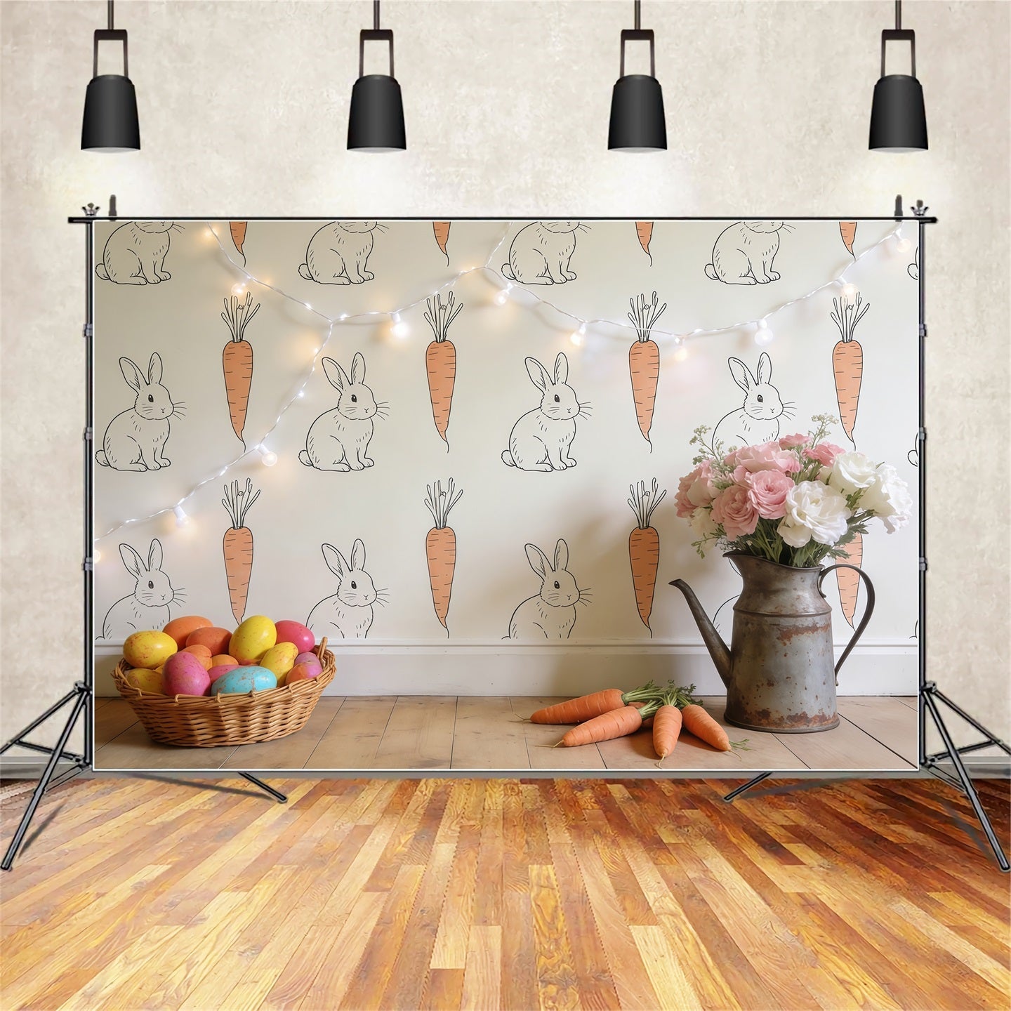 Easter Bunny Photo Backdrop Rustic Rabbit Carrot Wallpaper Easter Photo Backdrop Ideas UK CSH61-34