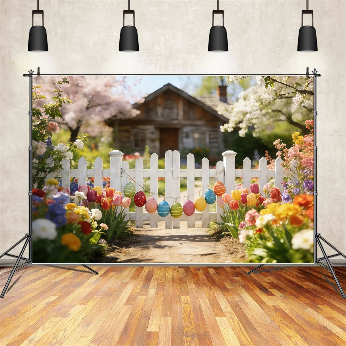 Tulip Backdrop Spring Garden Fence Path Easter Photography Backdrops UK CSH61-42