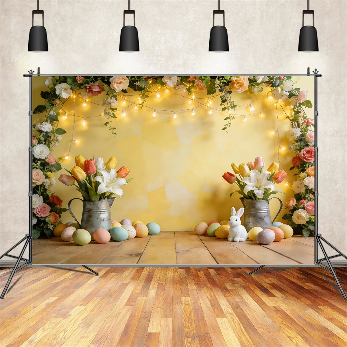 Easter Egg Backdrops Golden Floral Light Arch Easter Photo Backdrop UK CSH61-44