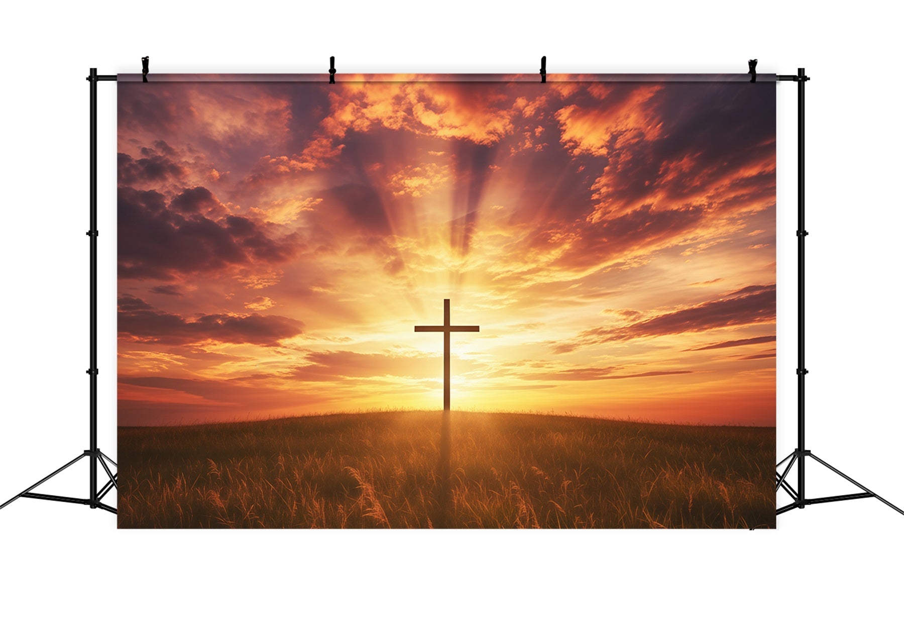 Easter Photo Backdrop For Church Radiant Heaven Cross Clouds Easter Backdrops UK CSH61-5