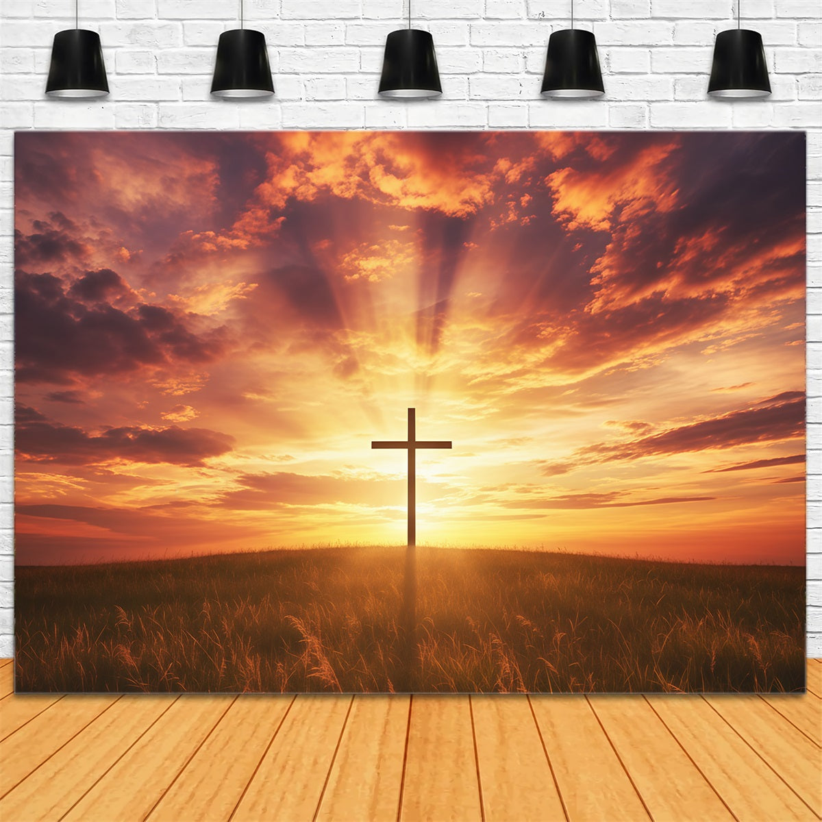 Easter Photo Backdrop For Church Radiant Heaven Cross Clouds Easter Backdrops UK CSH61-5