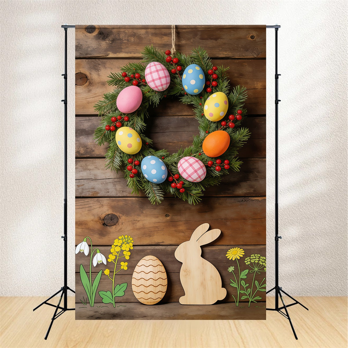 Easter Spring Floral Wreath Backdrop Wooden Bunny Floral Cutouts Easter Picture Backdrop Ideas UK CSH61-62