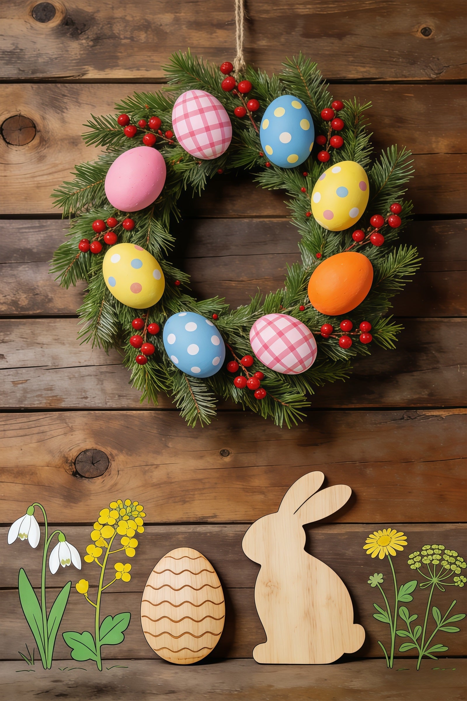 Easter Spring Floral Wreath Backdrop Wooden Bunny Floral Cutouts Easter Picture Backdrop Ideas UK CSH61-62