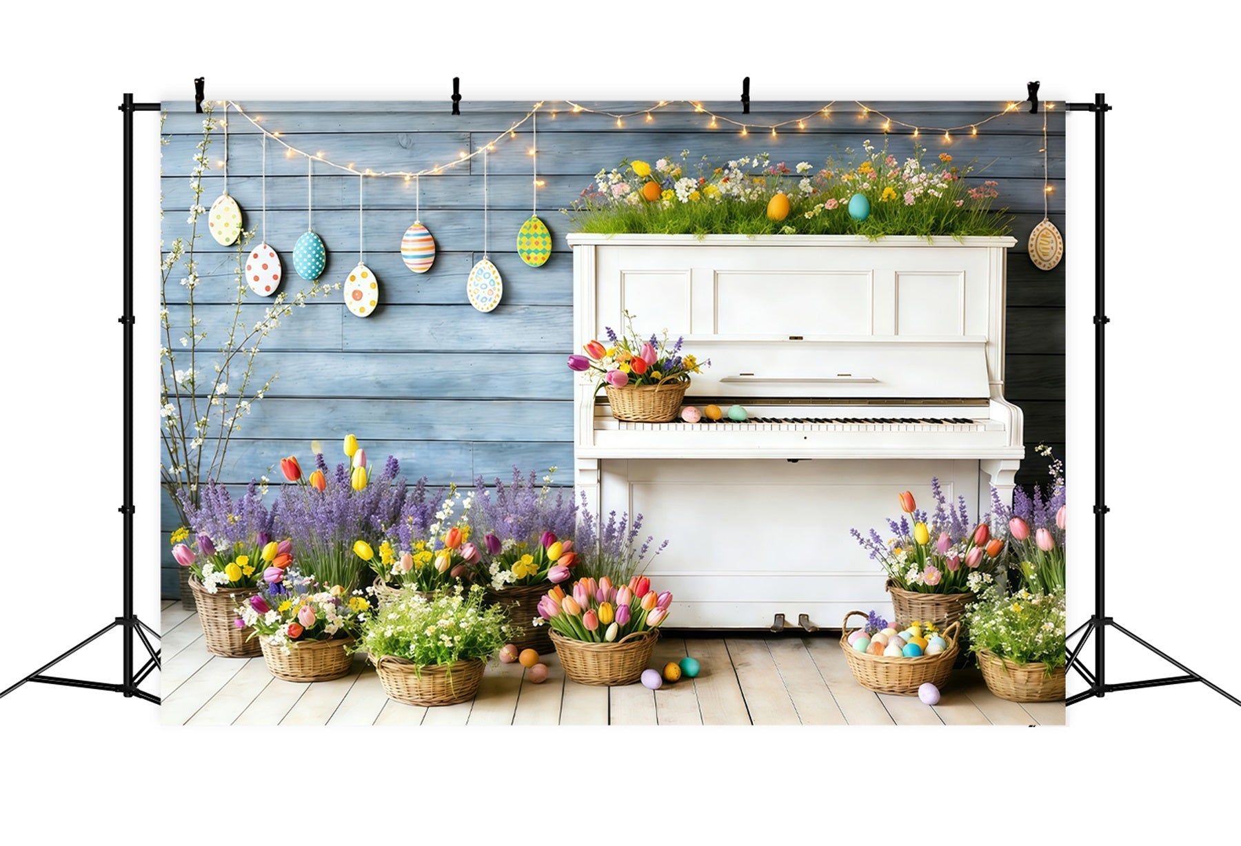 Easter Tulip Backdrop Spring Garden Piano Flower Easter Photography Backdrops For Sale UK CSH61-63