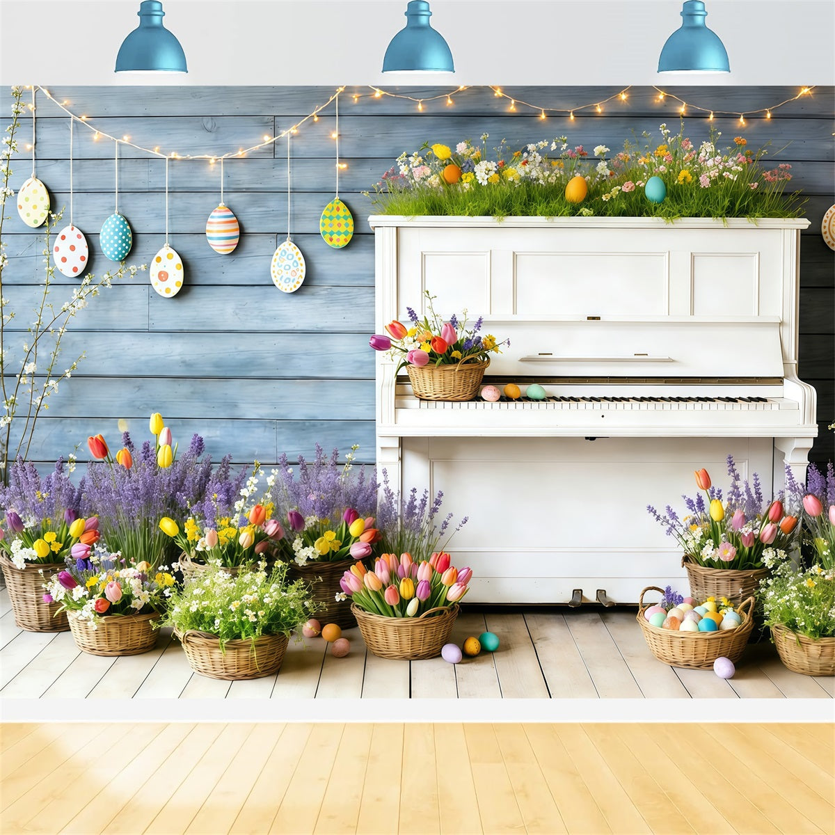 Easter Tulip Backdrop Spring Garden Piano Flower Easter Photography Backdrops For Sale UK CSH61-63