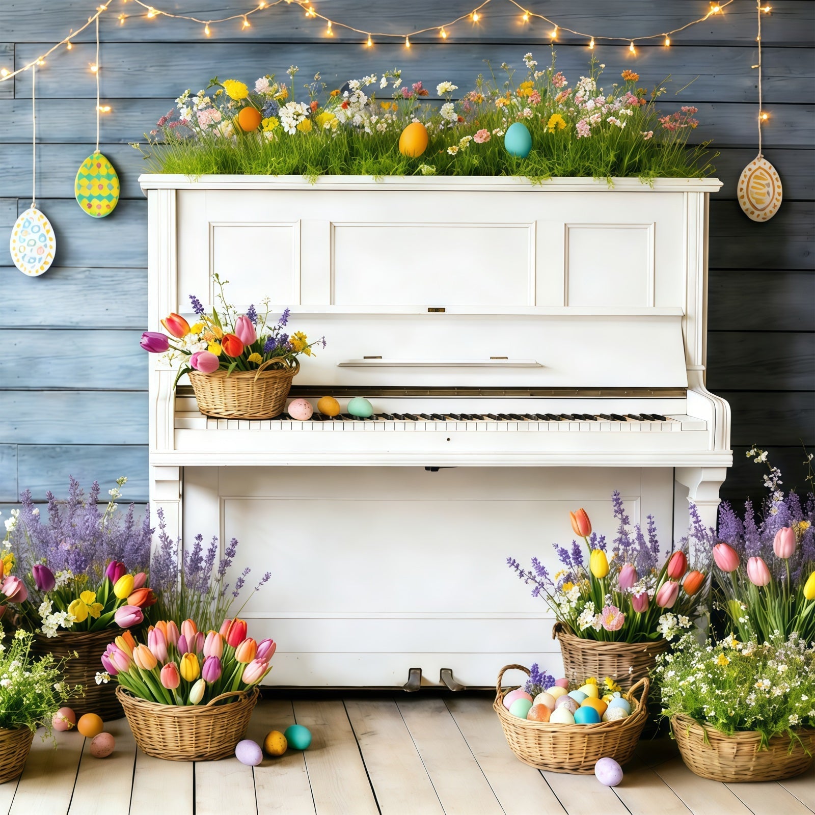 Easter Tulip Backdrop Spring Garden Piano Flower Easter Photography Backdrops For Sale UK CSH61-63