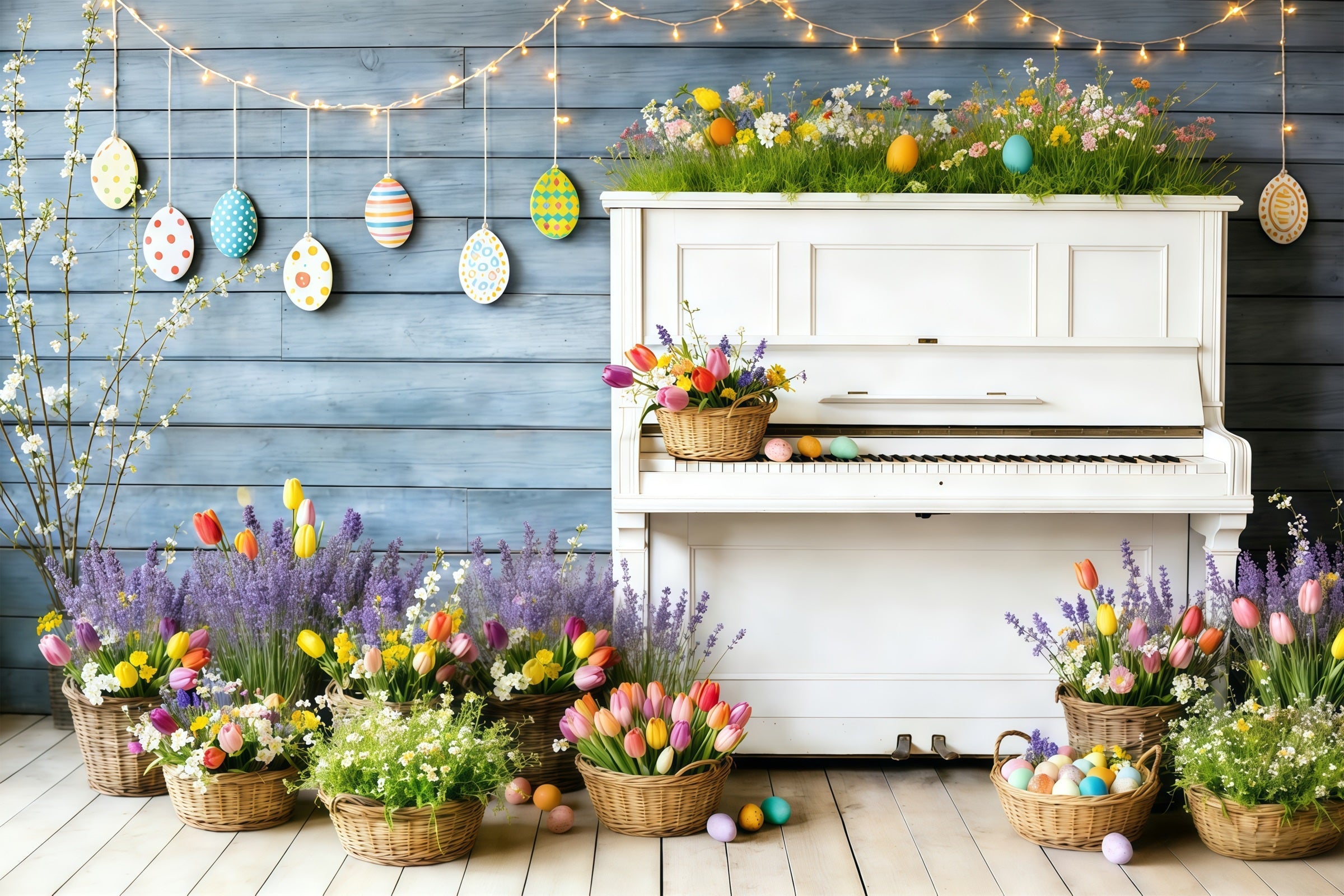Easter Tulip Backdrop Spring Garden Piano Flower Easter Photography Backdrops For Sale UK CSH61-63