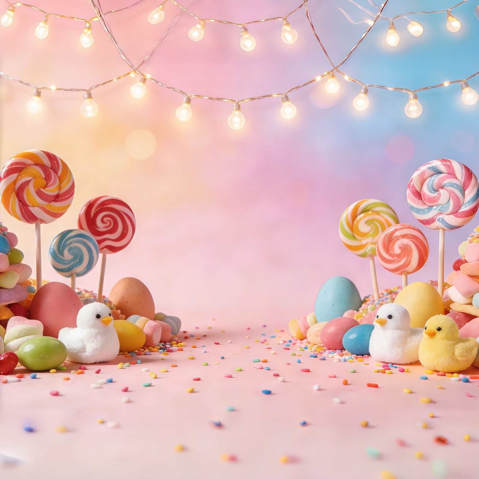 Easter Marshmallow Chick Backdrop Pastel Candy Lollipops Eggs Photography Backdrop Easter UK CSH61-86