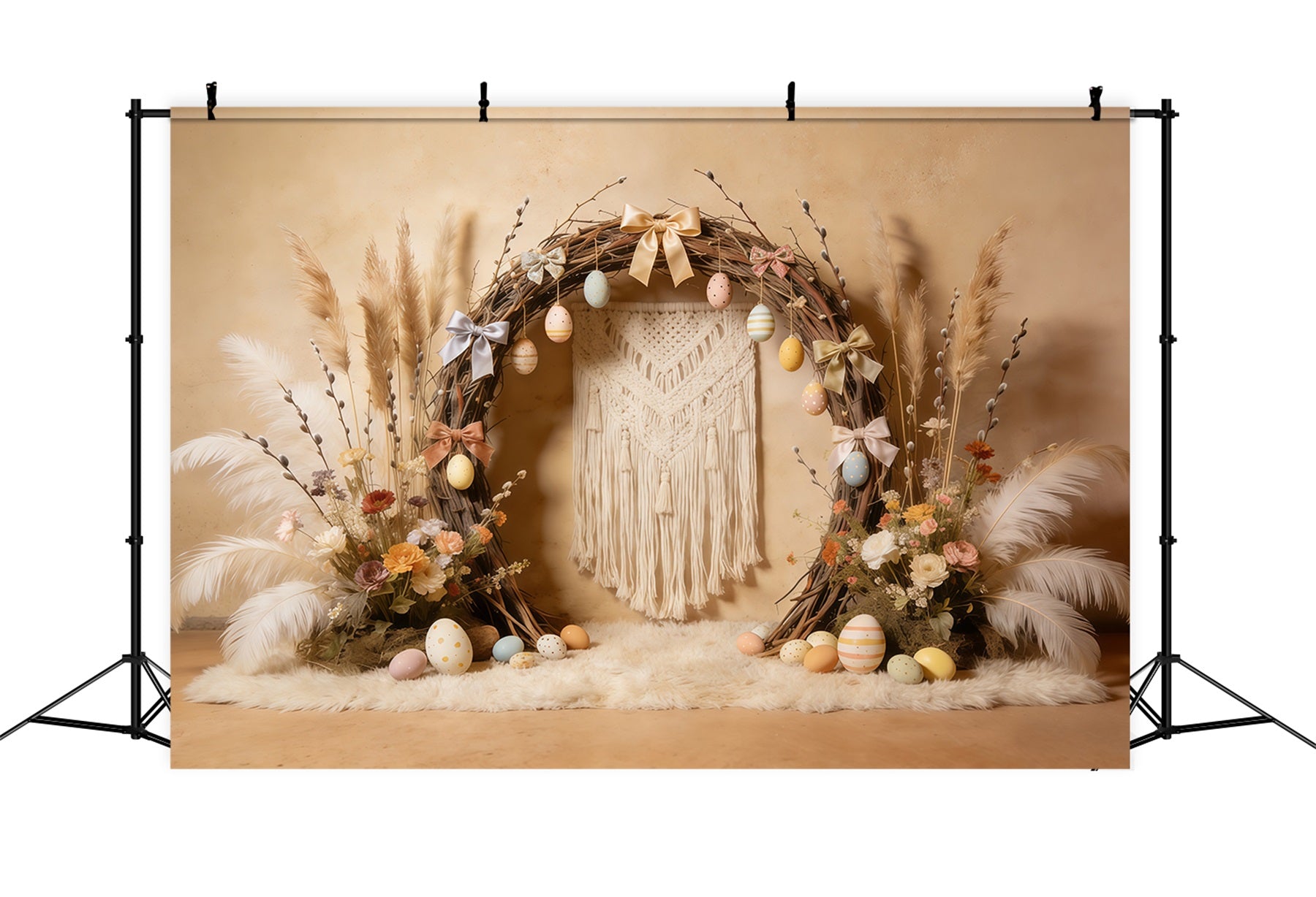 Easter Boho Backdrop Rustic Arch Pastel Eggs Bows 10x10 Easter Backdrops UK CSH61-95