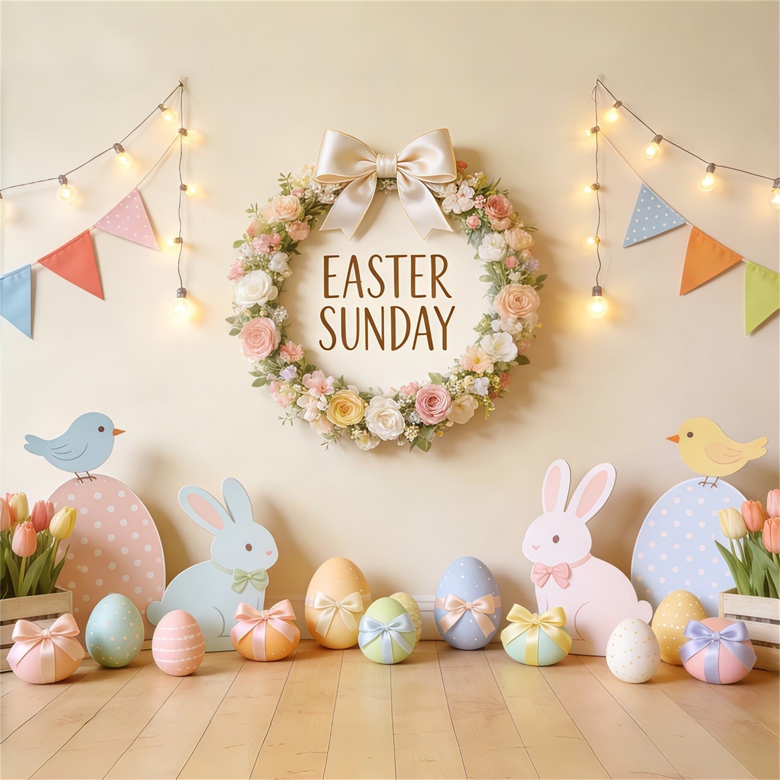 Easter Sunday Backdrop Flower Wreath Bunny Tulip Easter Backdrops Photography UK CSH62-100