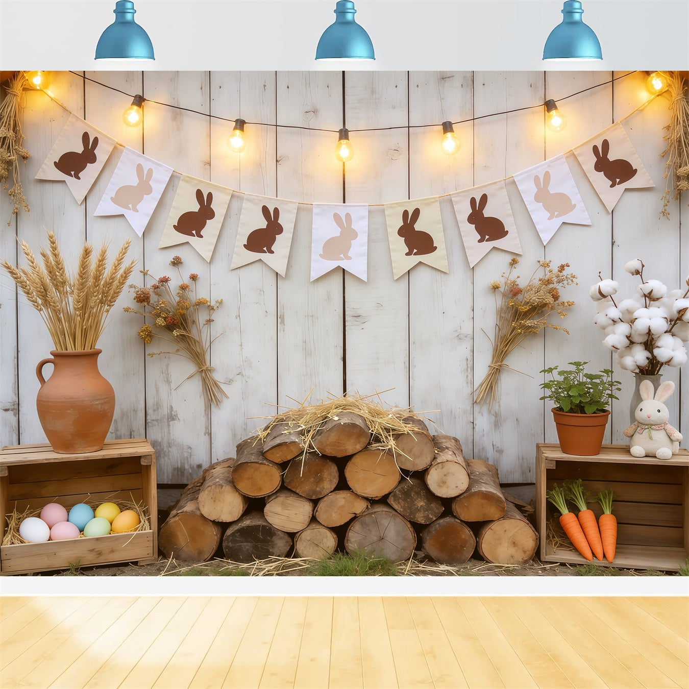 Easter Farm Barn Backdrop Rustic Bunny Banner Eggs Photography Backdrop Easter UK CSH62-102