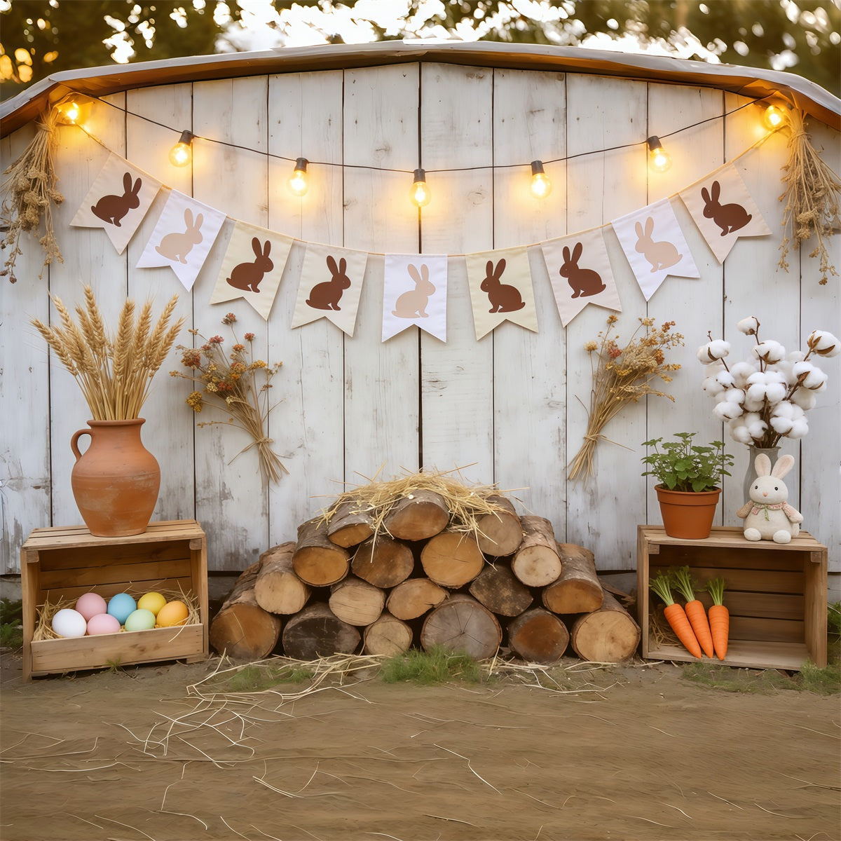 Easter Farm Barn Backdrop Rustic Bunny Banner Eggs Photography Backdrop Easter UK CSH62-102