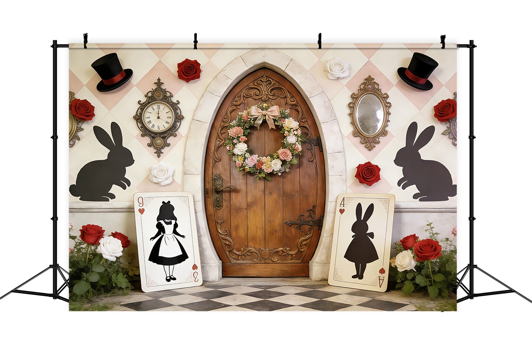 Easter Wreath Doorway Backdrop Wonderland Door Card Silhouettes Easter Party Backdrop UK CSH62-106