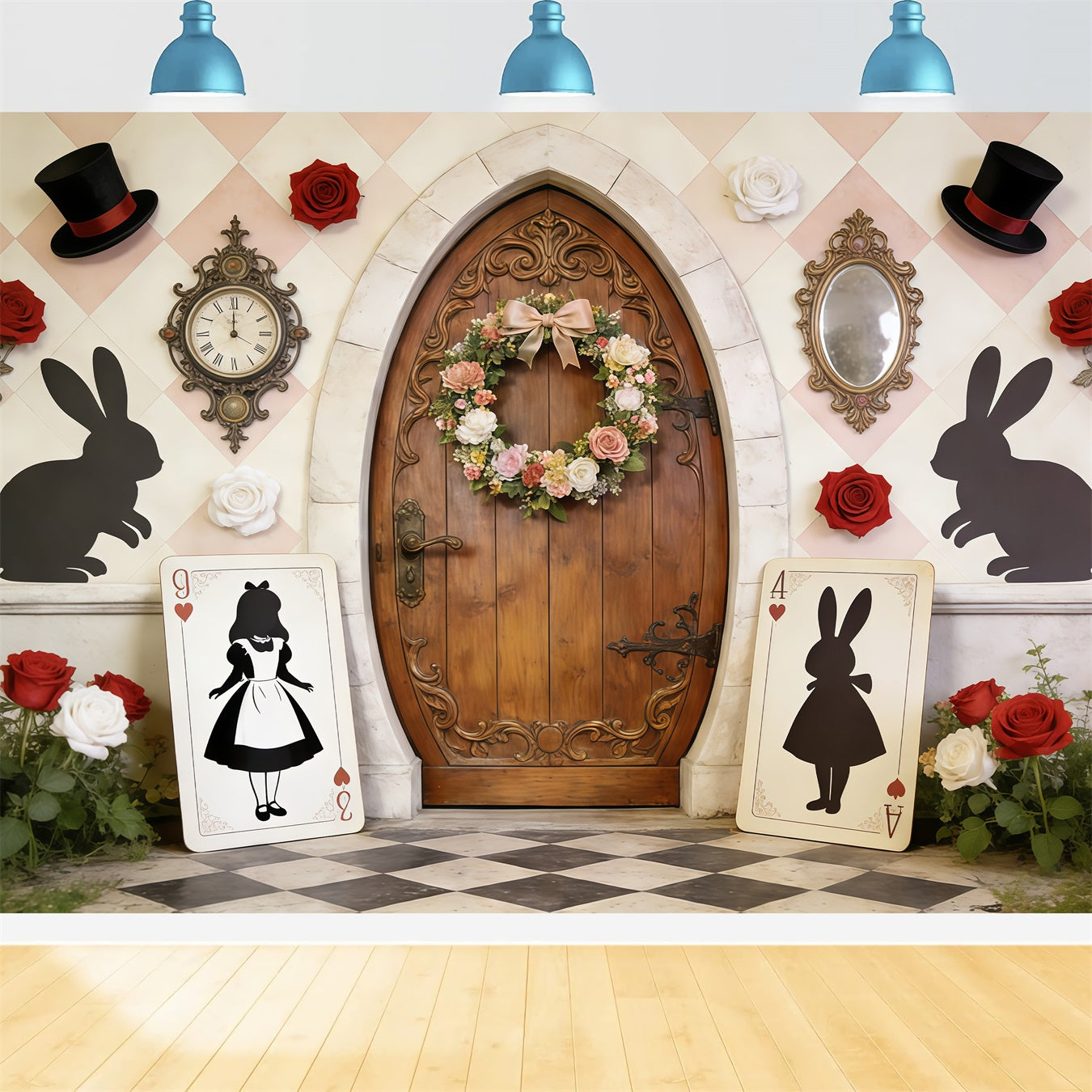 Easter Wreath Doorway Backdrop Wonderland Door Card Silhouettes Easter Party Backdrop UK CSH62-106