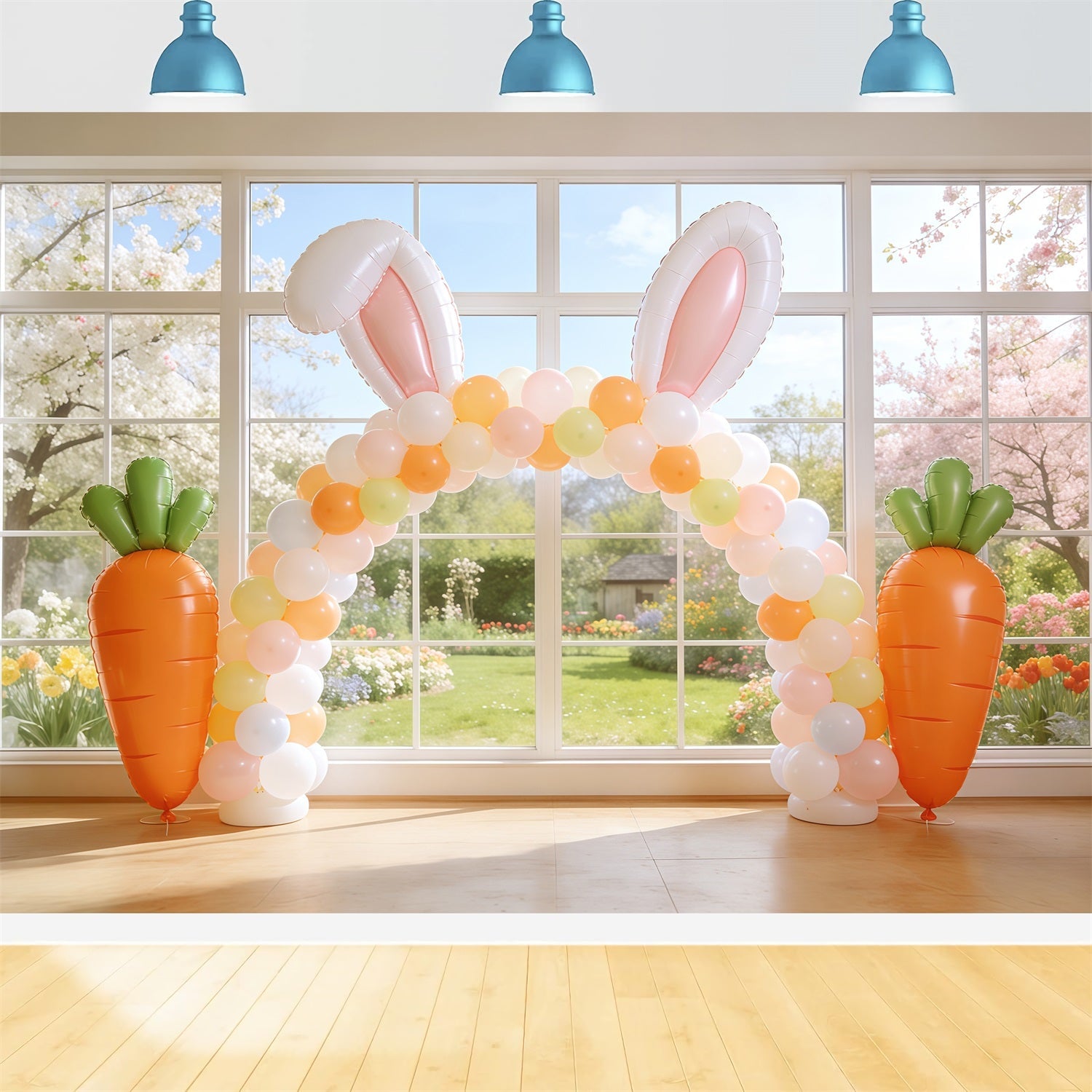 Easter Window Spring Light Backdrop Bunny Ear Balloon Arch 10x10 Easter Backdrops UK CSH62-107