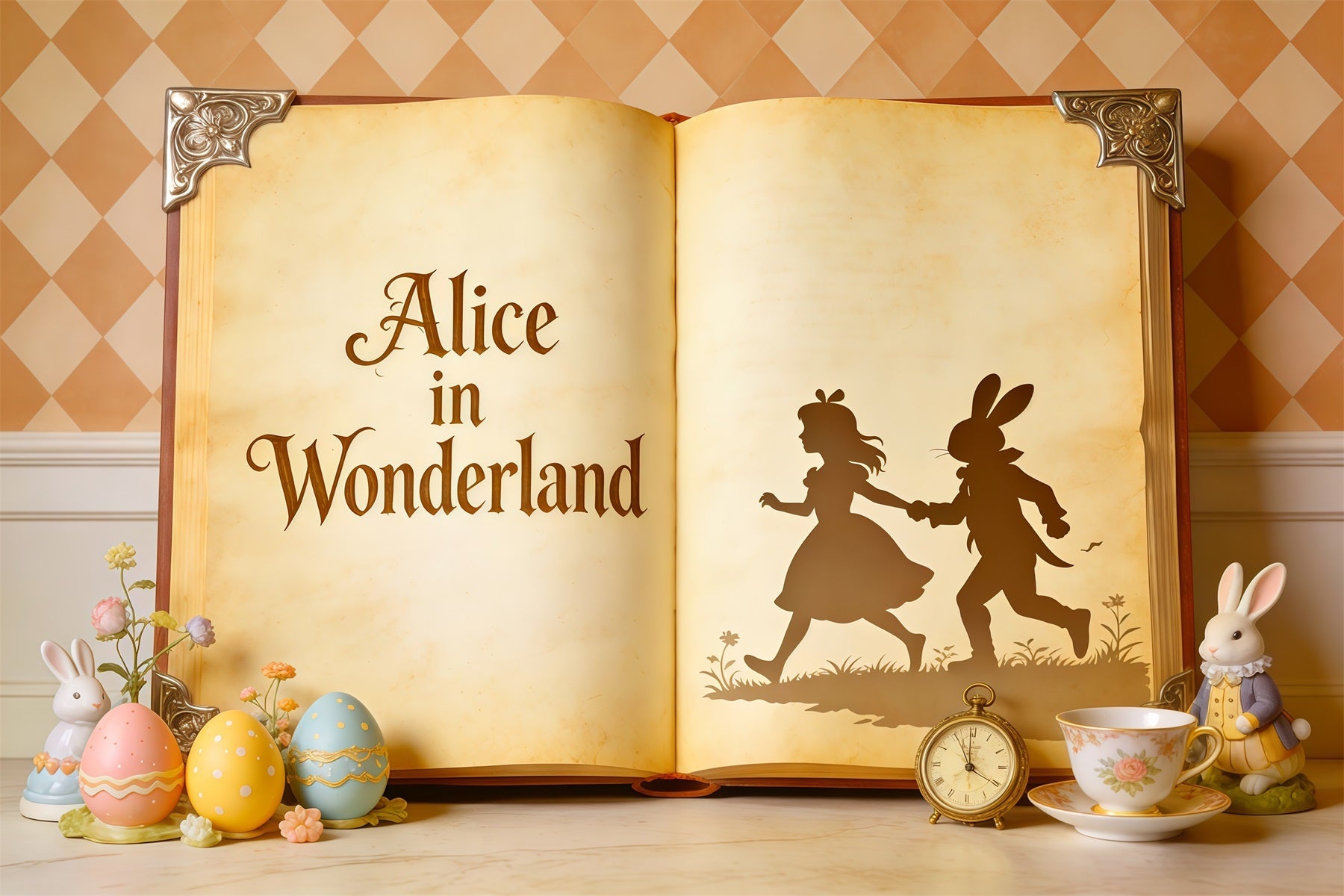Easter Storybook Backdrop Wonderland Book Eggs Bunny Easter Backdrop Photo UK CSH62-109