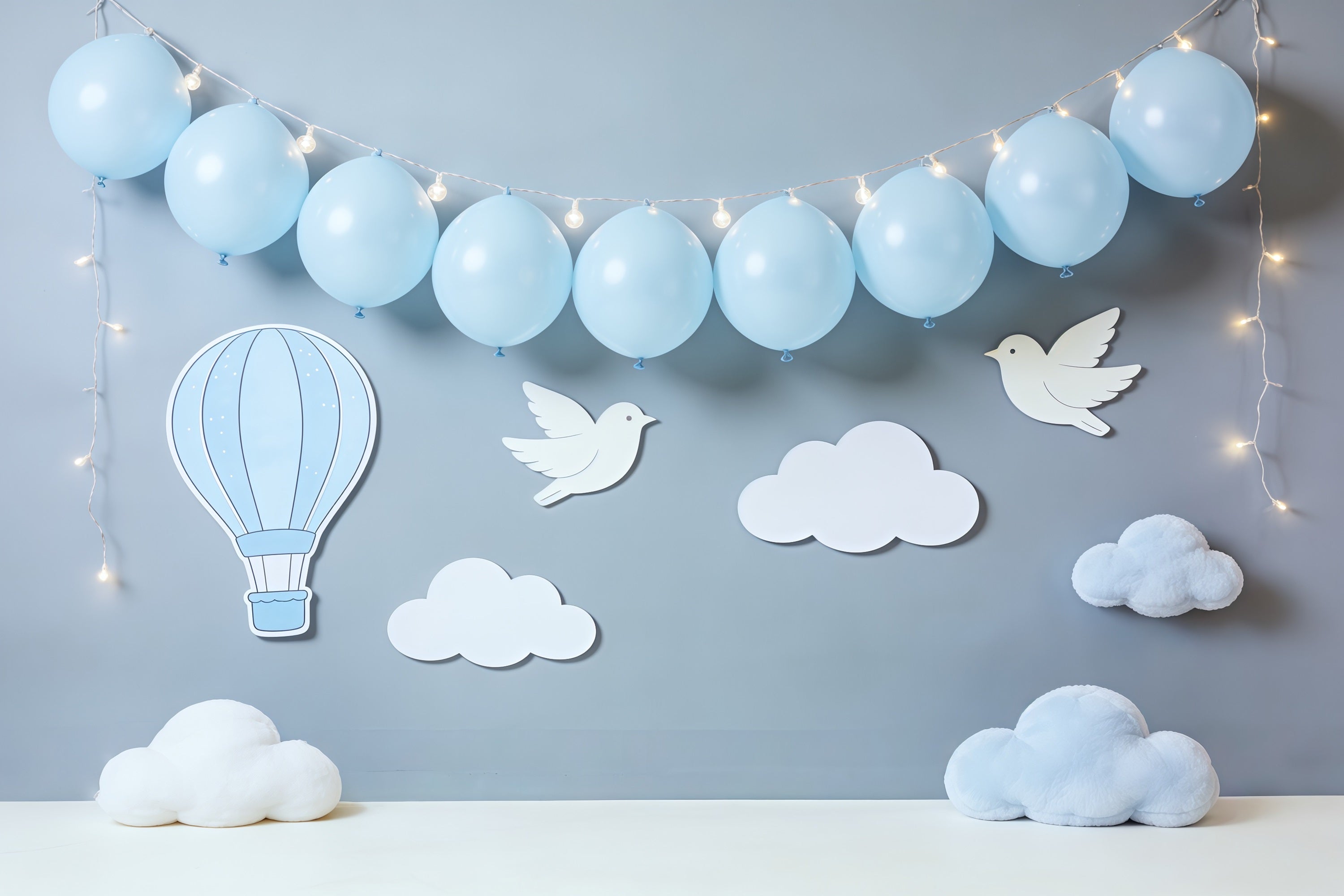 Cloud Backdrop Blue Balloon Bird Clouds Newborn Photography Backdrops UK CSH62-111