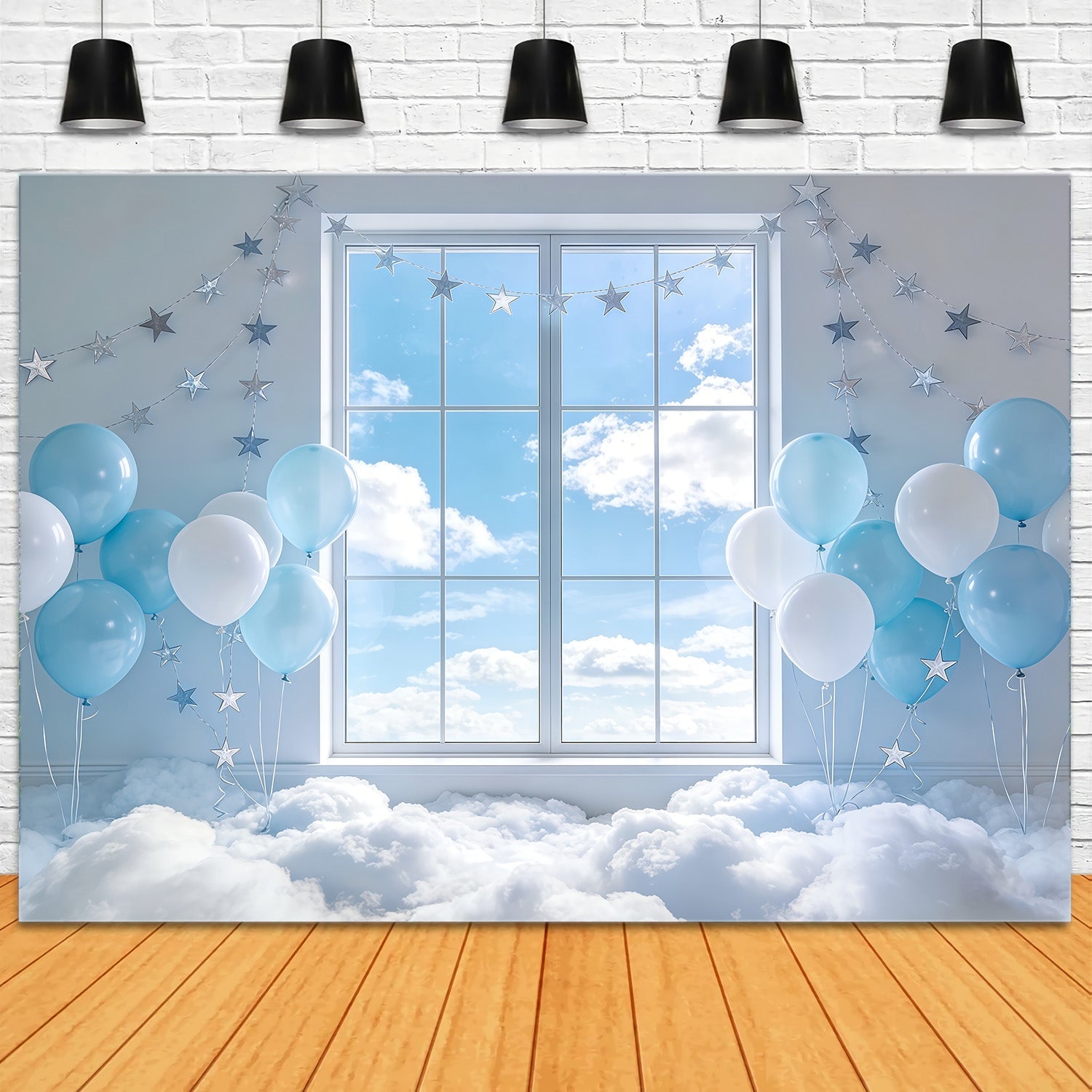 Cloud Backdrops Star Balloon Window Sky Kids Photography Backdrop UK CSH62-115