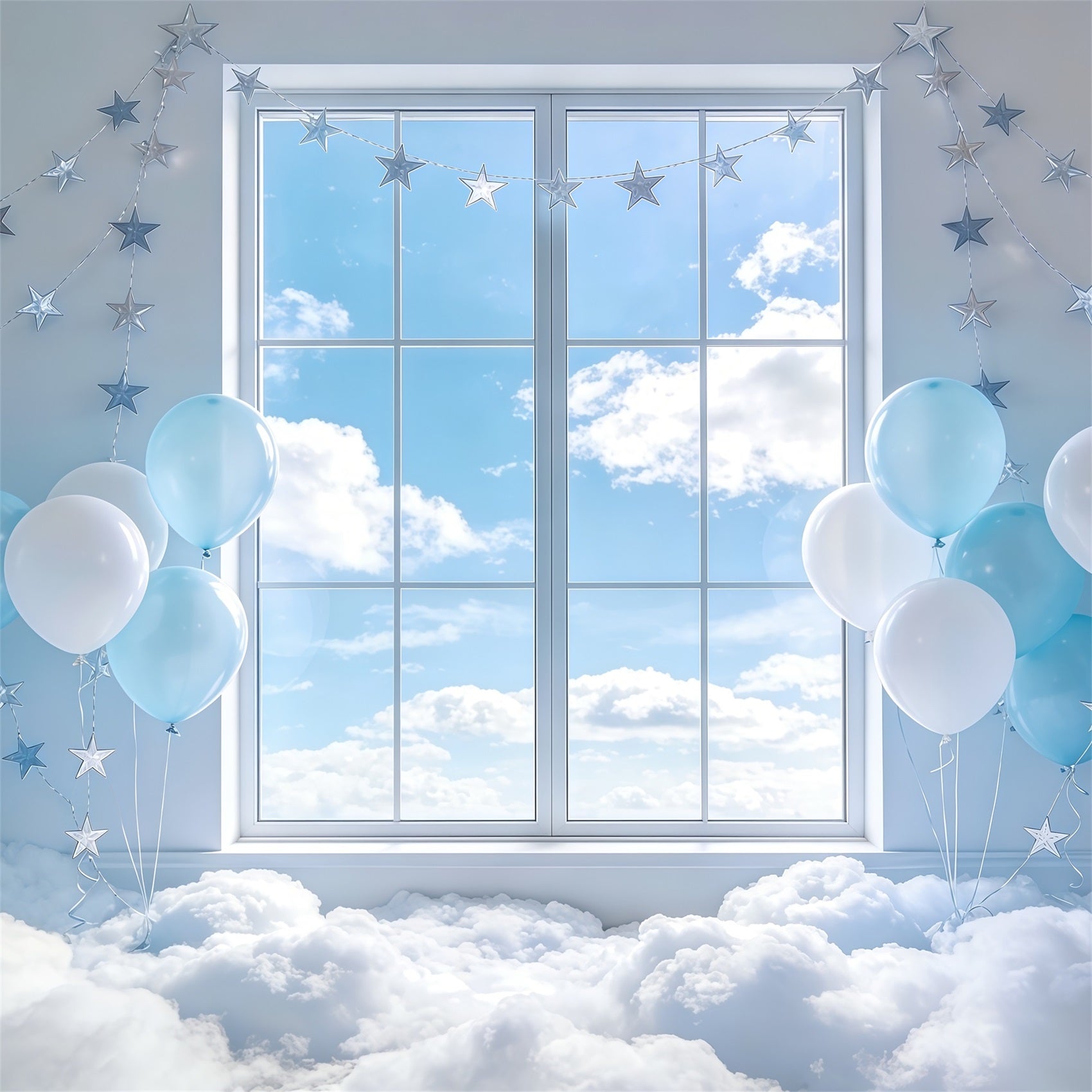 Cloud Backdrops Star Balloon Window Sky Kids Photography Backdrop UK CSH62-115