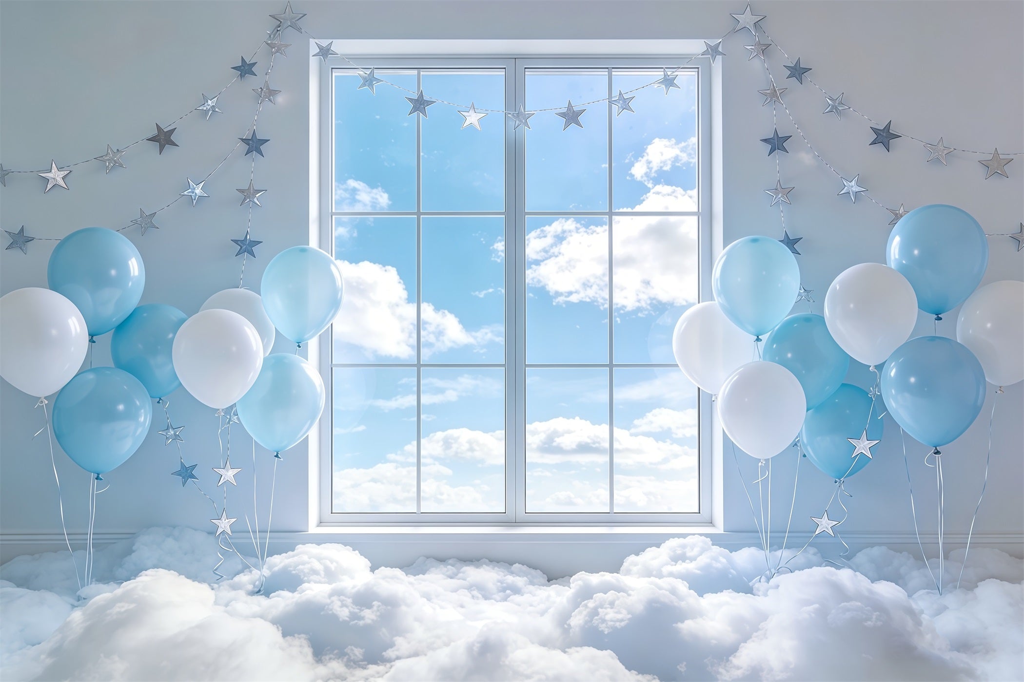 Cloud Backdrops Star Balloon Window Sky Kids Photography Backdrop UK CSH62-115