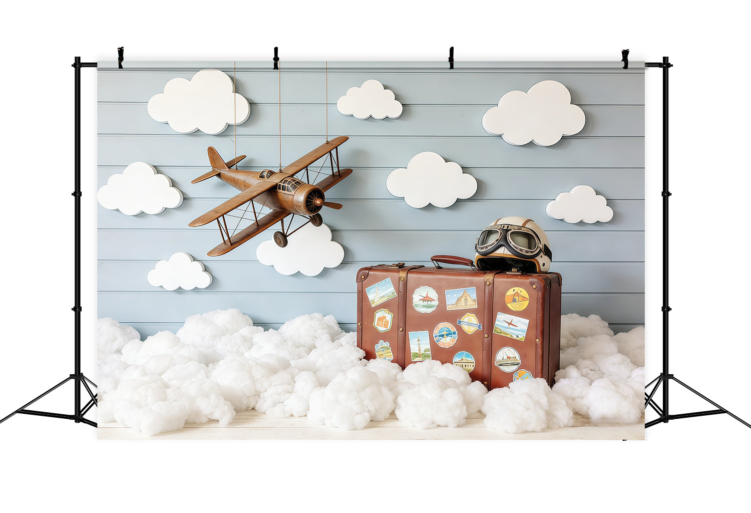 Cloud Photography Backdrop Vintage Plane Suitcase Wood Children Backdrops UK CSH62-116