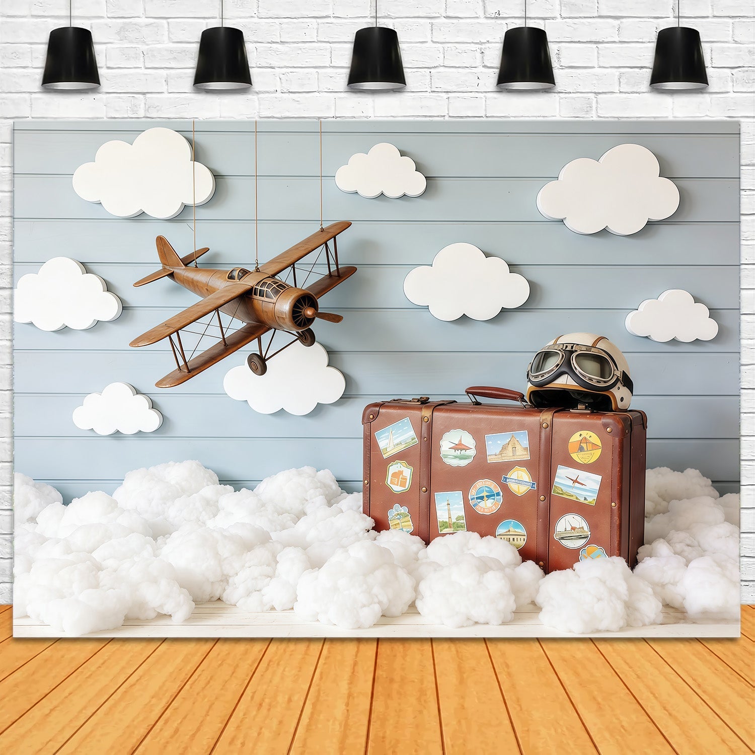 Cloud Photography Backdrop Vintage Plane Suitcase Wood Children Backdrops UK CSH62-116