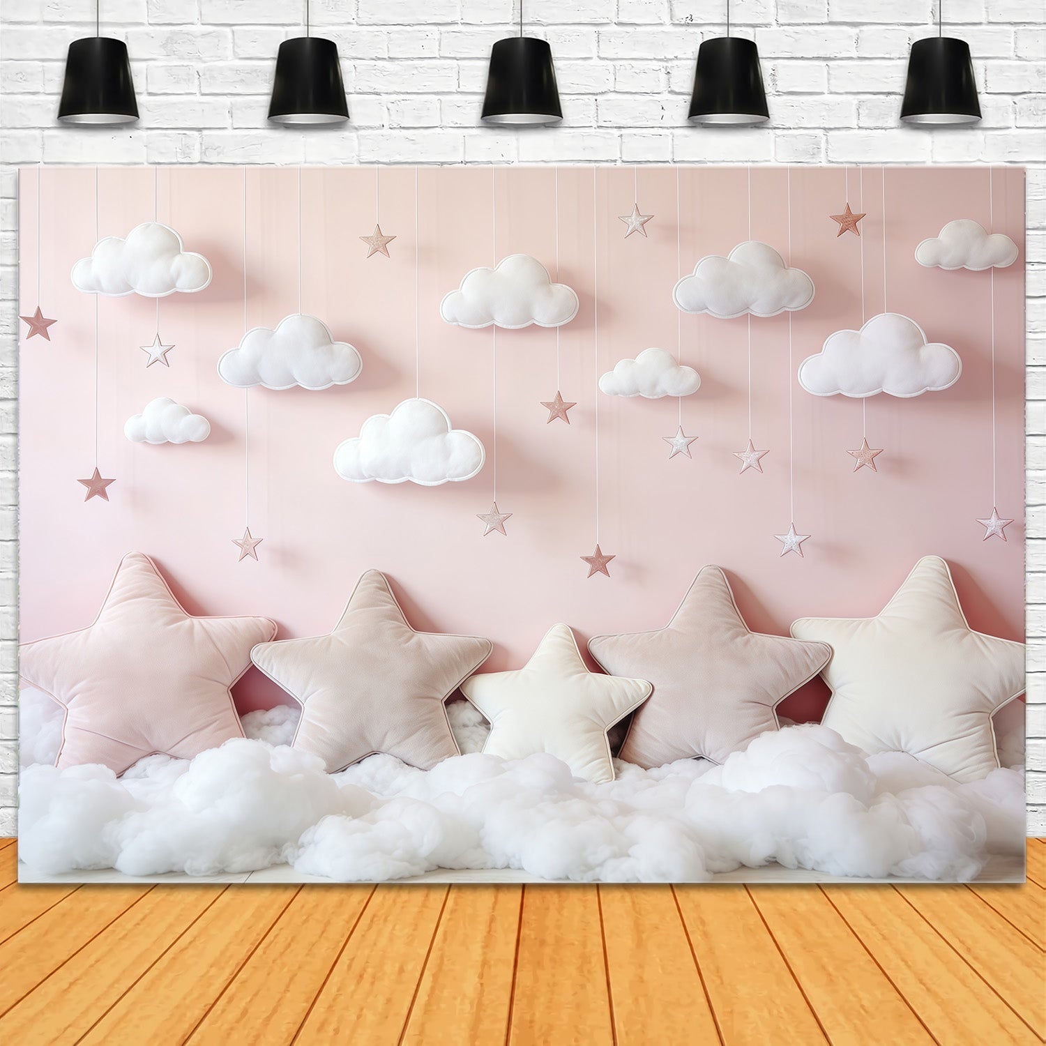 Clouds Photography Backdrop Pink Star Cloud Pillows Newborn Backdrop UK CSH62-120