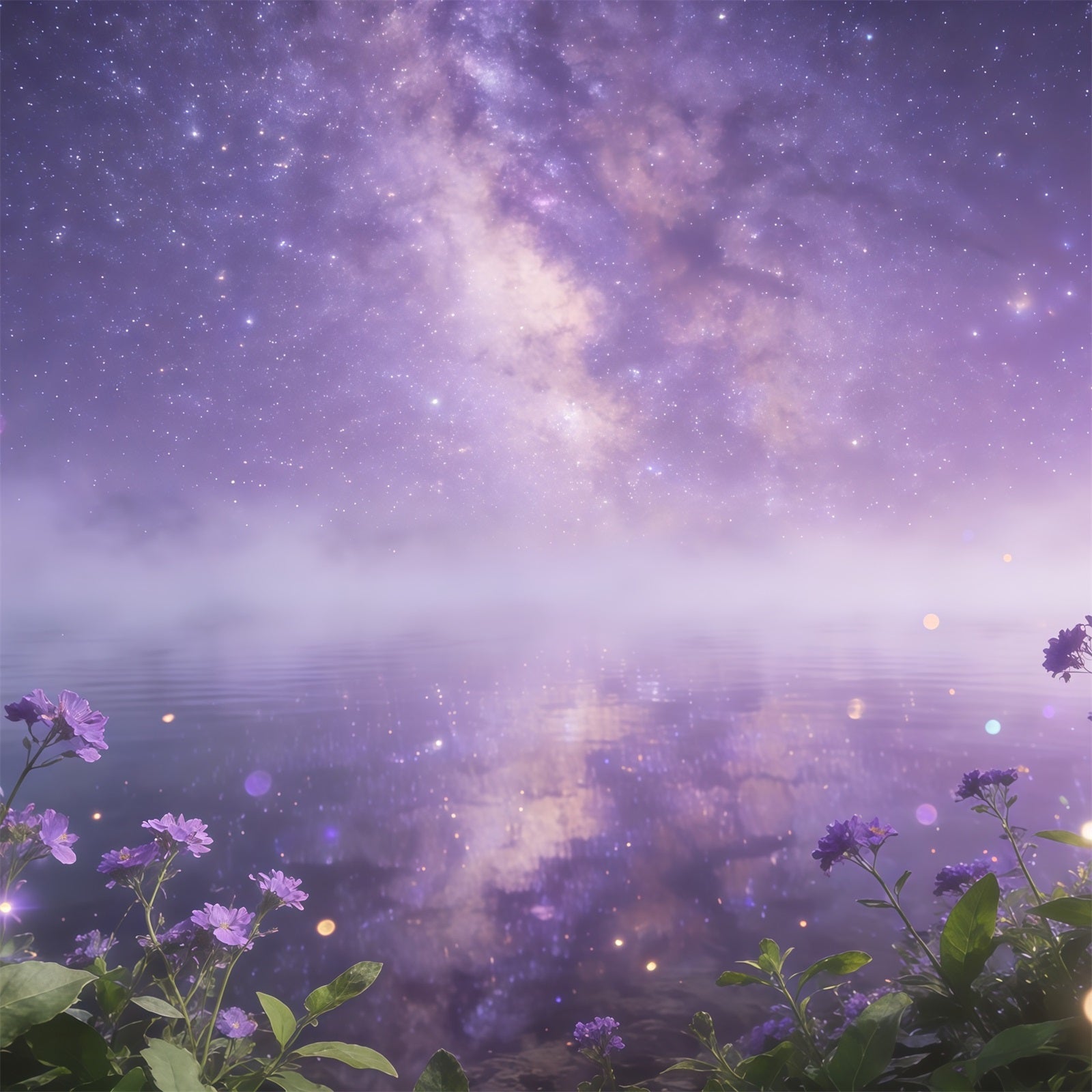 Starry Night Sky Backdrop Purple Galaxy Water Flowers Clouds Backdrop UK CSH62-122