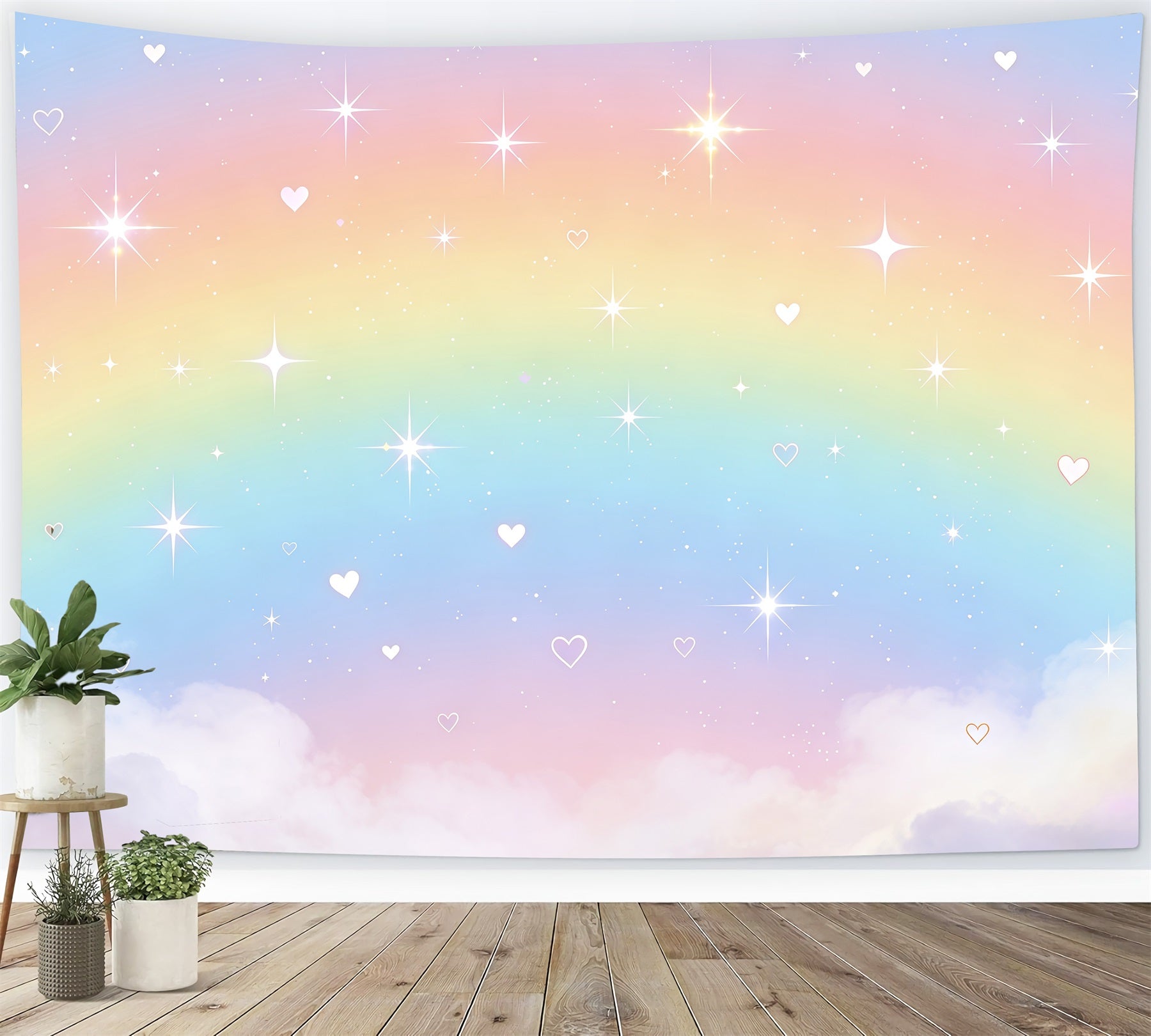 Starry Sky Backdrop Pastel Rainbow Heart Sparkles Kids Photography Backdrop UK CSH62-124