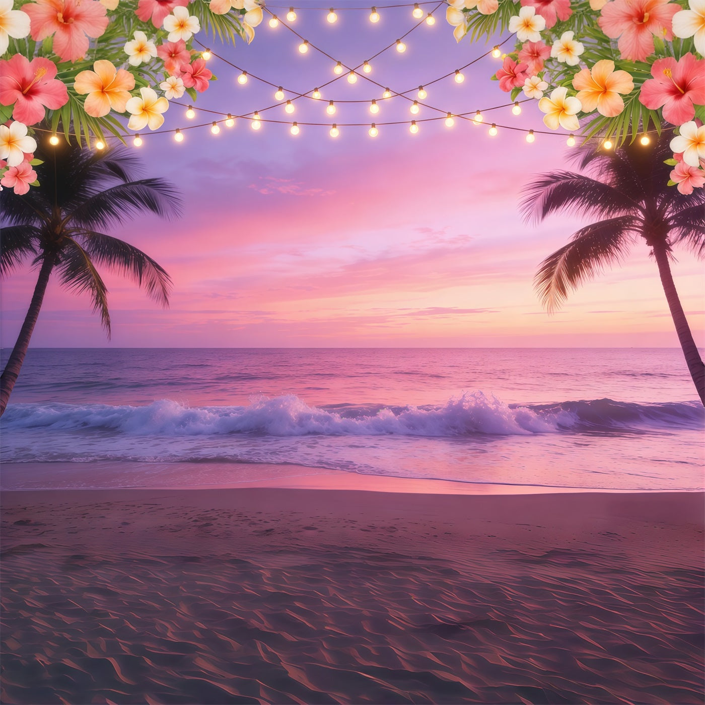 Sky And Cloud Backdrop Tropical Beach Sunset Lights Summer Backdrop UK CSH62-126