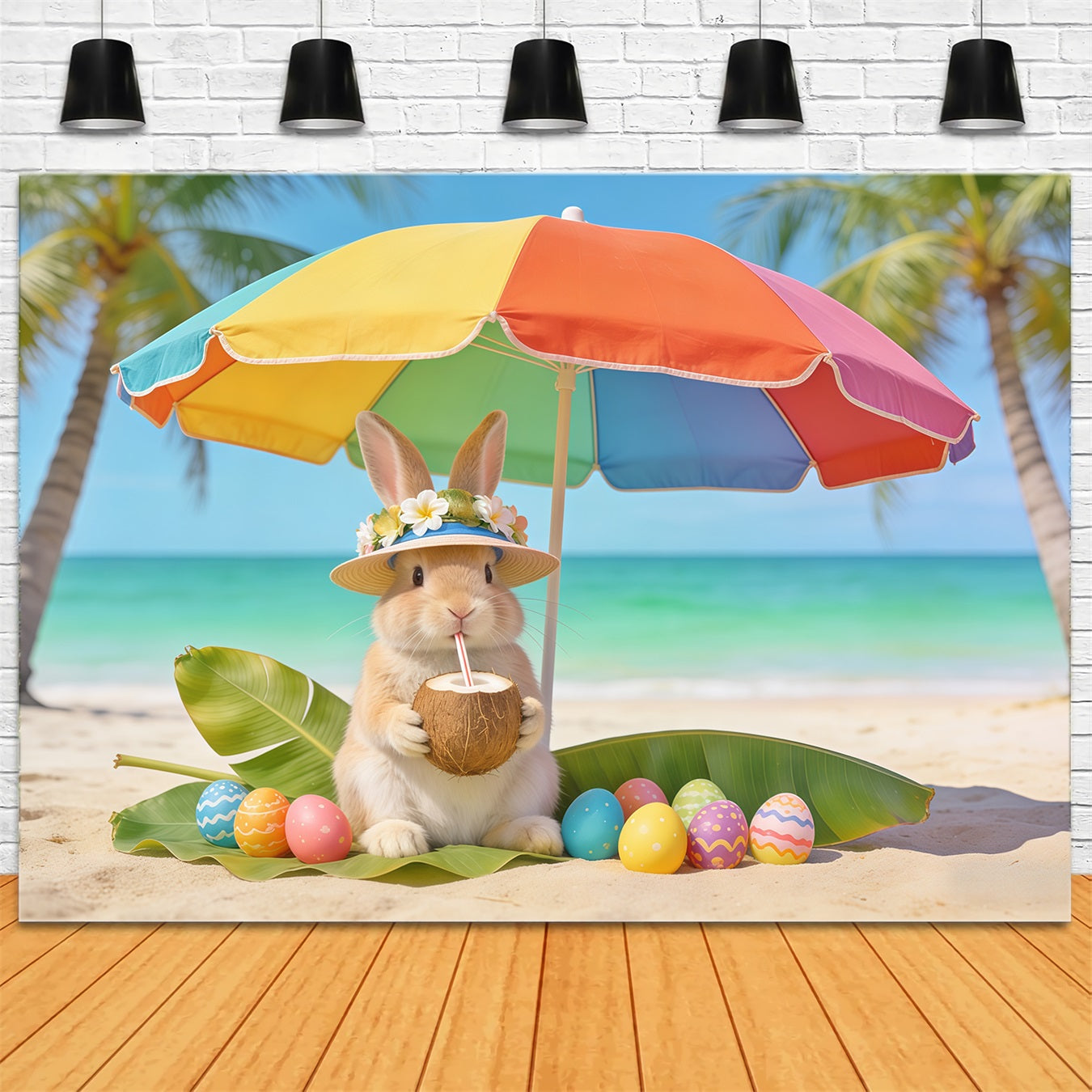 Rabbit Backdrop Bunny Beach Coconut Eggs Easter Backdrop Pictures UK CSH62-61